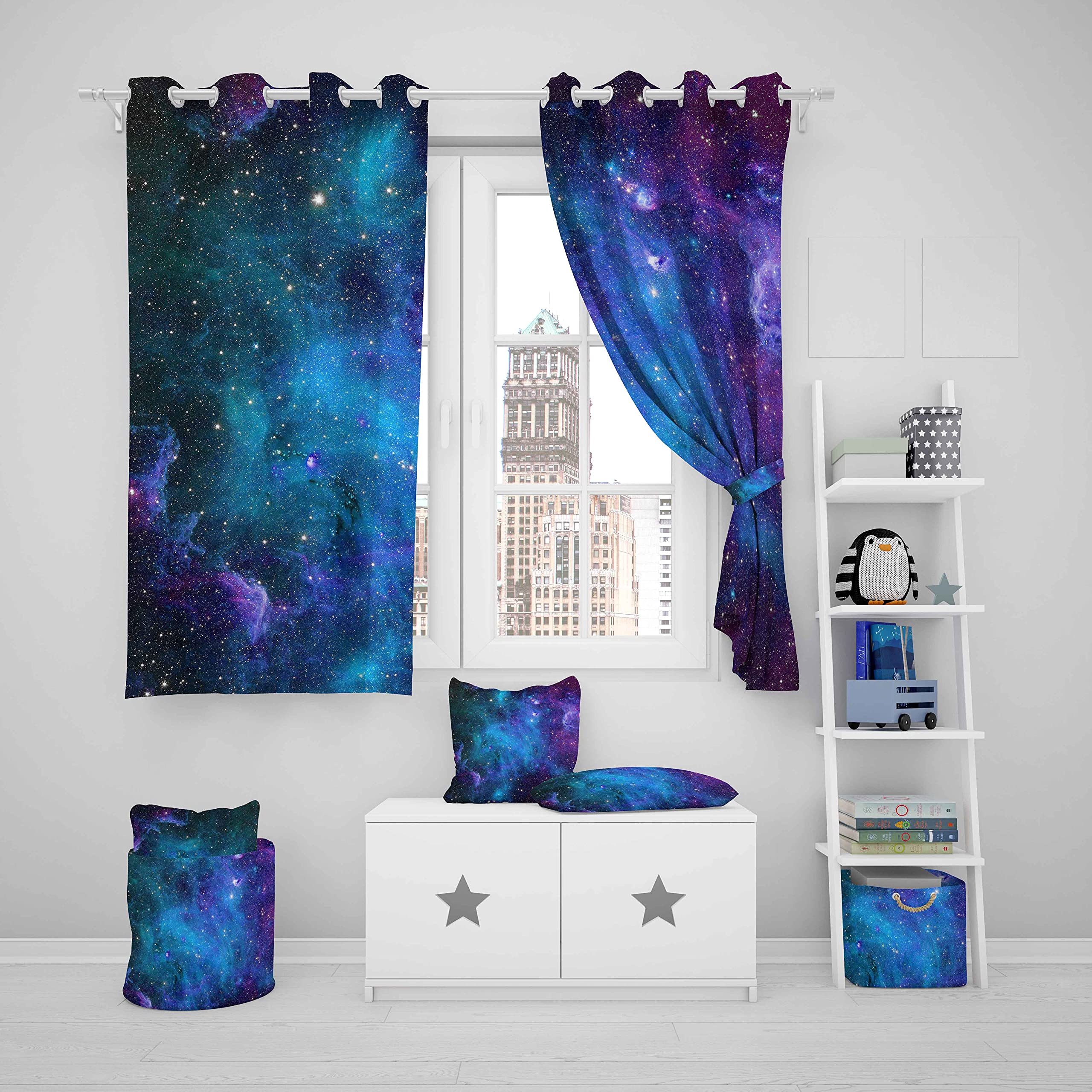 Tbrand Kinder Blickdichte Vorhänge Galaxie Sternenhimmel Vorhänge für Jungen Mädchen Weich Atmungsaktiv Microfaser 137x117cm Fenstervorhang Lila Blau