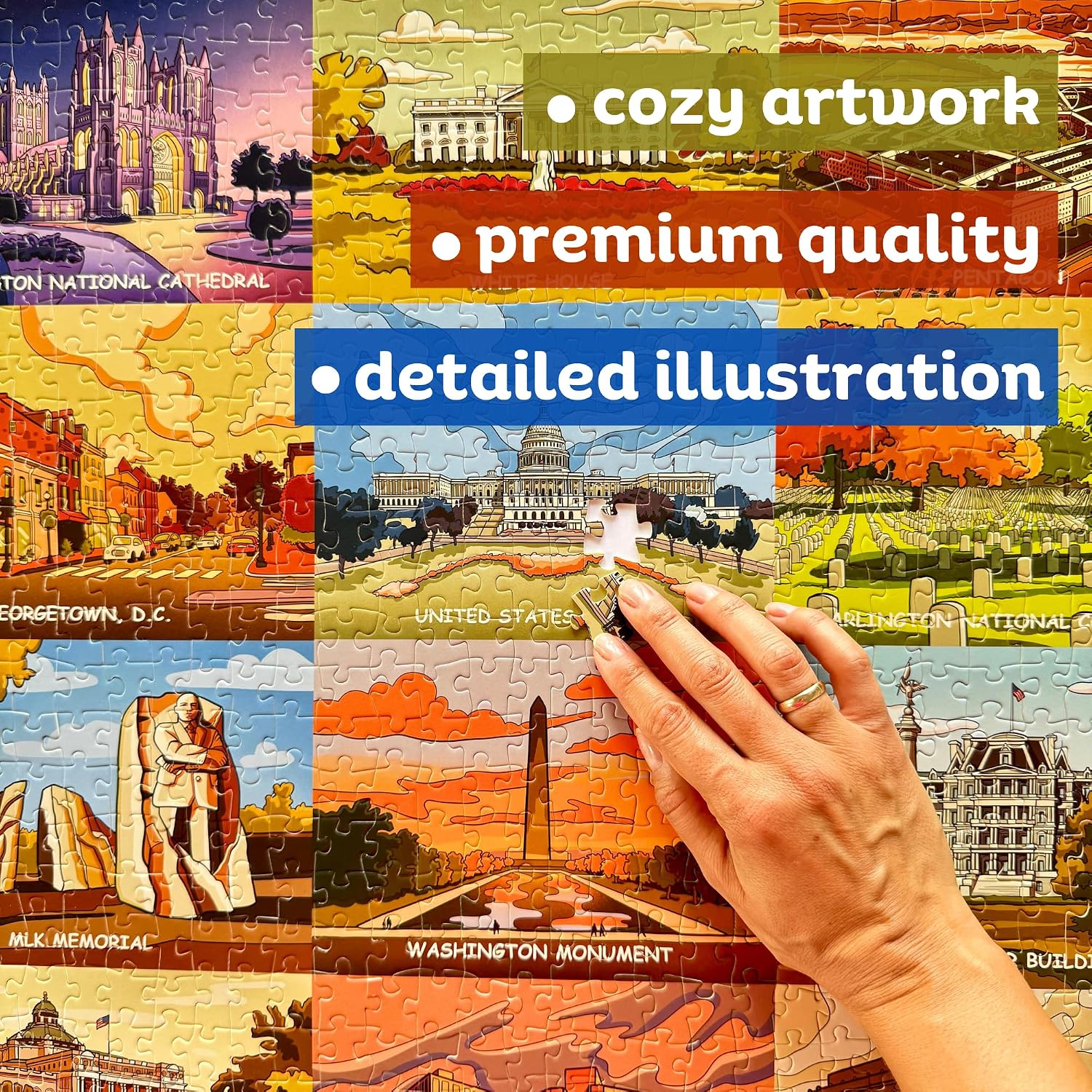 1000 Piece Puzzle for Adults – Washington DC Landmarks | Colorful Jigsaw Puzzle | Large 28 x 20 Inch