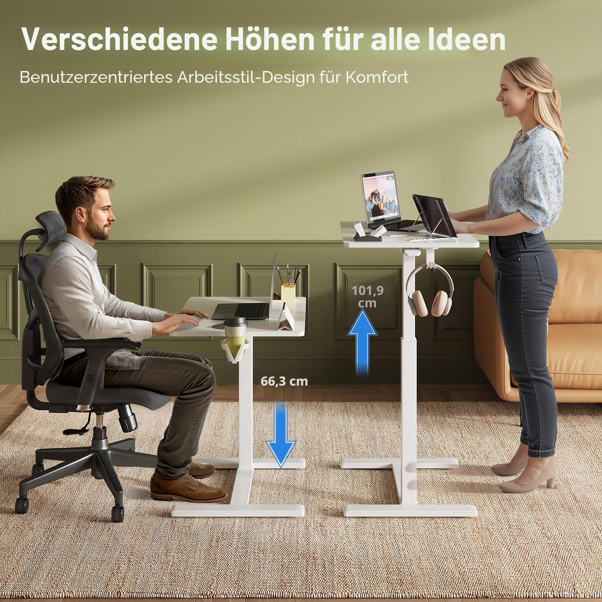 Mobiler Kleiner Stehpult, Gasfeder, höhenverstellbar, rollbarer tragbarer Laptop-Schreibtisch mit feststellbaren Rädern, Computer-Workstation, Rollpodium (Weib, Typ-C 48 * 65CM)