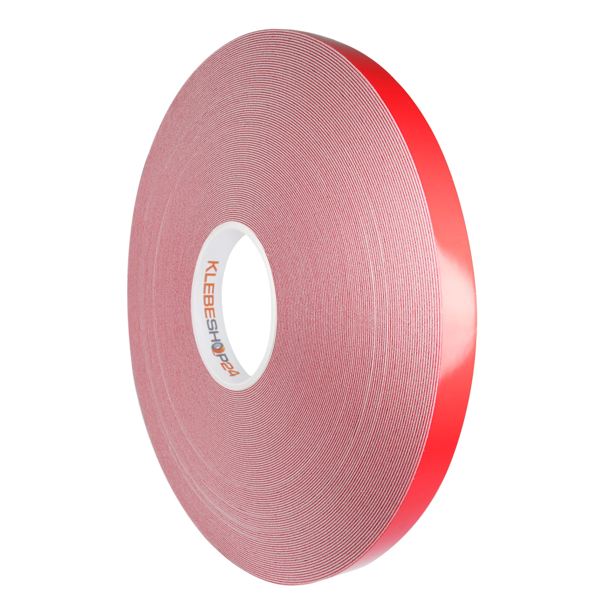 KLEBESHOP24 Spiegelklebeband doppelseitig weiß 1 mm dick, 50 mm x 50 m | universelles Montageband, stark klebend, rote Abdeckung
