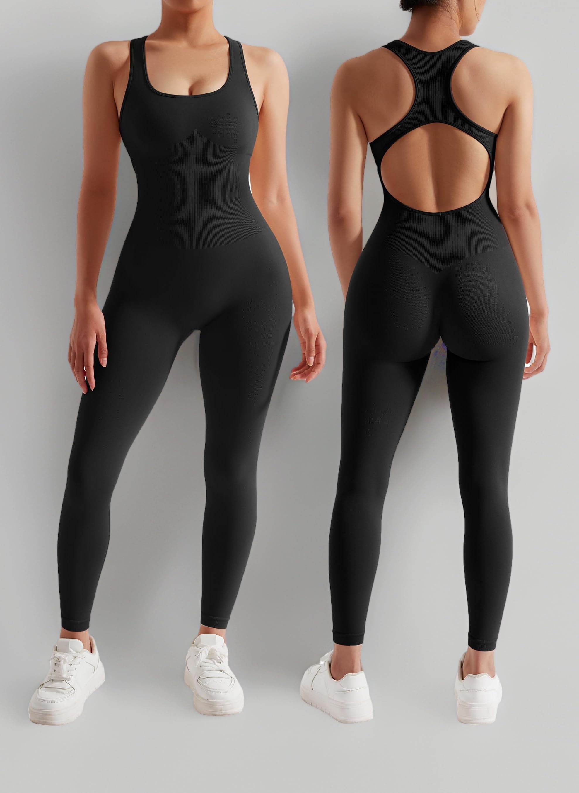 Sleeveless All In One Jumpsuit Women Racerback Unitard Scoop Neck Seamless Bodycon Jumpsuits Fitness Yoga Romper
