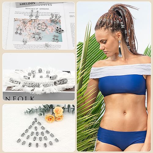 Miniatura 8 de WNJ Joyería vikinga para el cabello, 165 cuentas de barba, cuentas de tubo de runa nórdica, tubo de pelo trenzado, joyería vikinga, joyería vikinga,