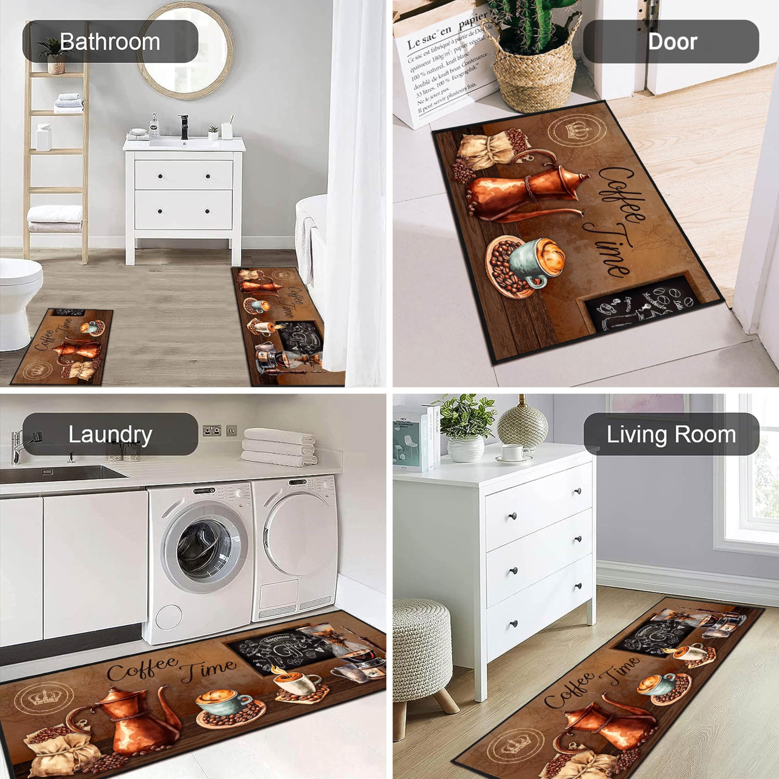 2 Pieces Coffee Kitchen Rugs Set Farmhouse Decor Kitchen Mat, Water Absorb Microfiber Kitchen Rug Coffee Decorations For Kitchen, 17"x47" 17"x30 - View #8