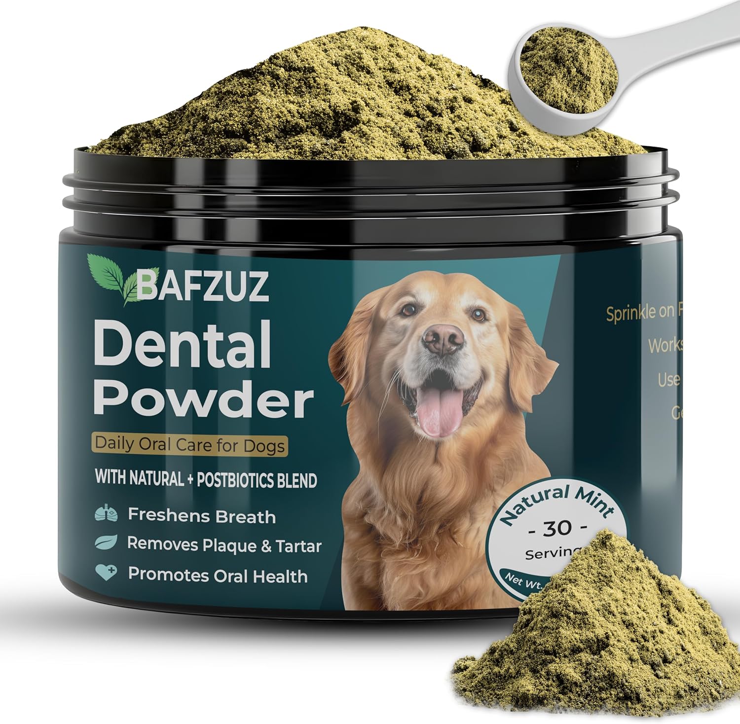 Dog Dental Powder - Plaque & Tartar Support - Fresh Breath & Oral Health - Natural Brown Algae Formula - 30-Day Supply (150g)
