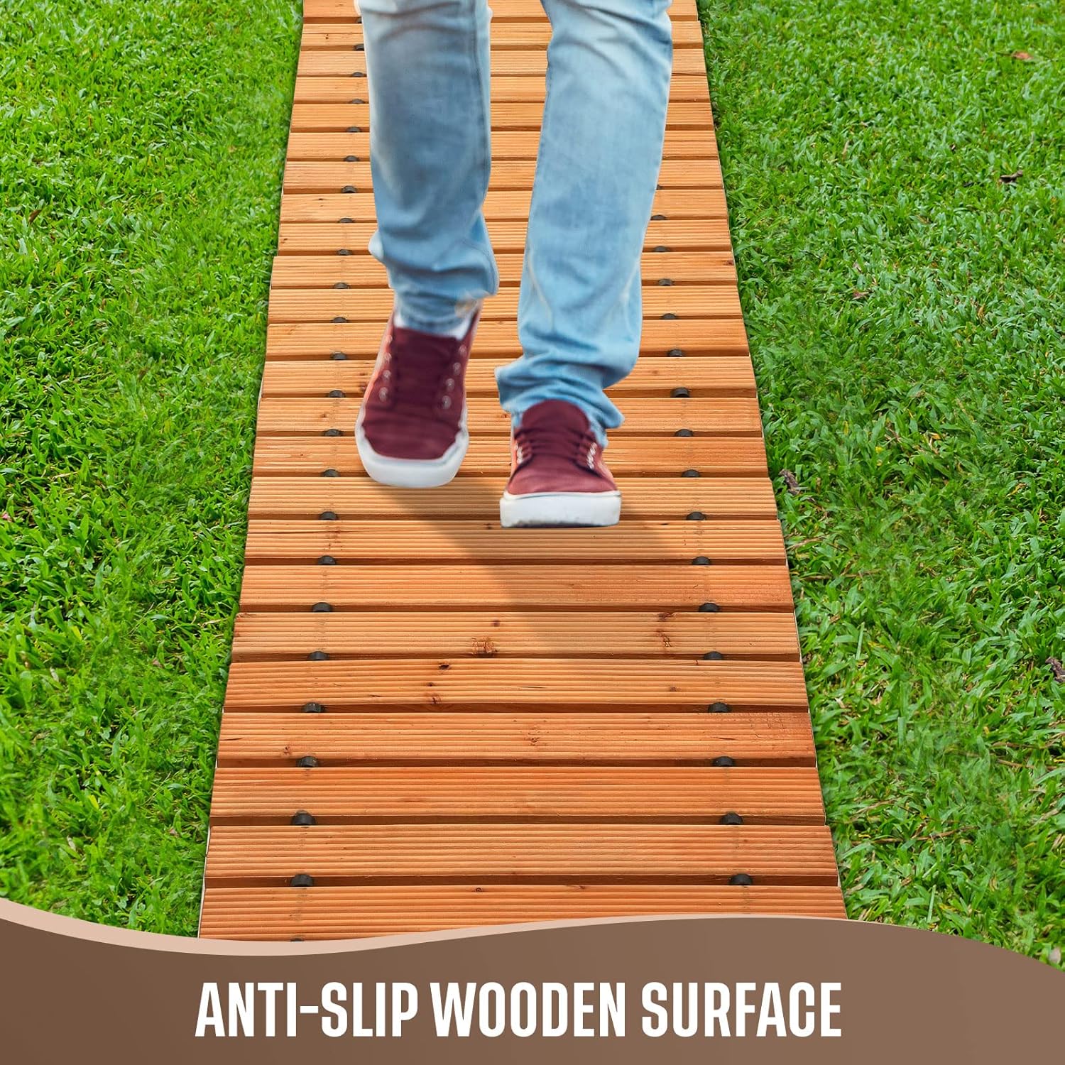 Tatuo 2 Pack Wooden Garden Pathway, 8 ft L x 17 in W Roll Out Walkway Outdoor Path Wood Flooring Boardwalk Pavers for Garden Backyard Patio Beach Outdoor Wedding Party