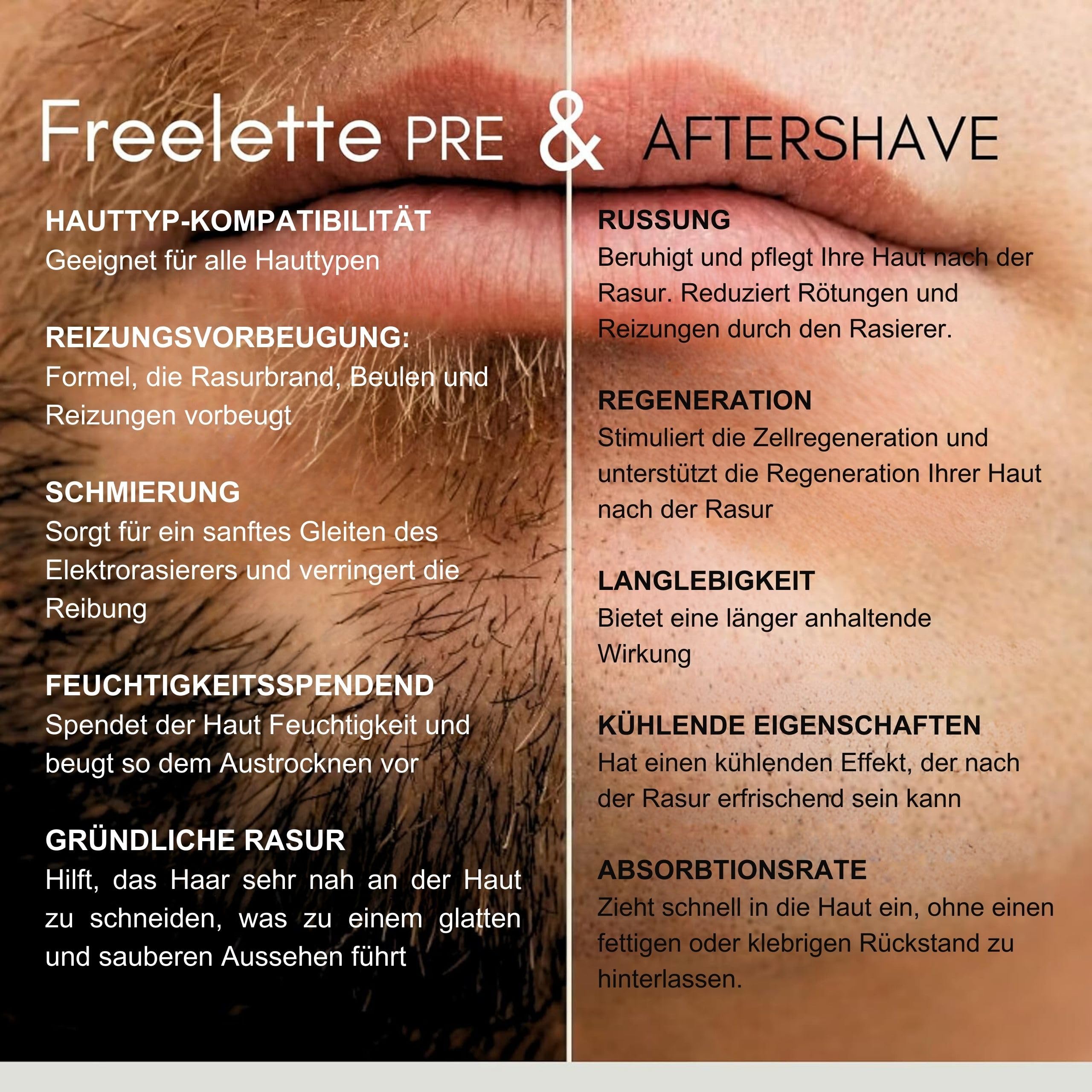 Pre Electric Shave After Shave Lotion Creme - Balsam für eine gründliche Rasur - Glatte und reizfreie Rasur - Kühlender Pre- und After-Shave Balsam. Freelette (125 ml (1er Pack), ZITRONENGRAS)