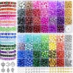 Zefy 48 Couleur 8mm Perles de verre, 1556 Perles rondes Pcs Crackle pour bracelets, perles en cristal coloré et perles d'espacement Kit pour la fabrication de bijoux et DIY Artisans et artisans