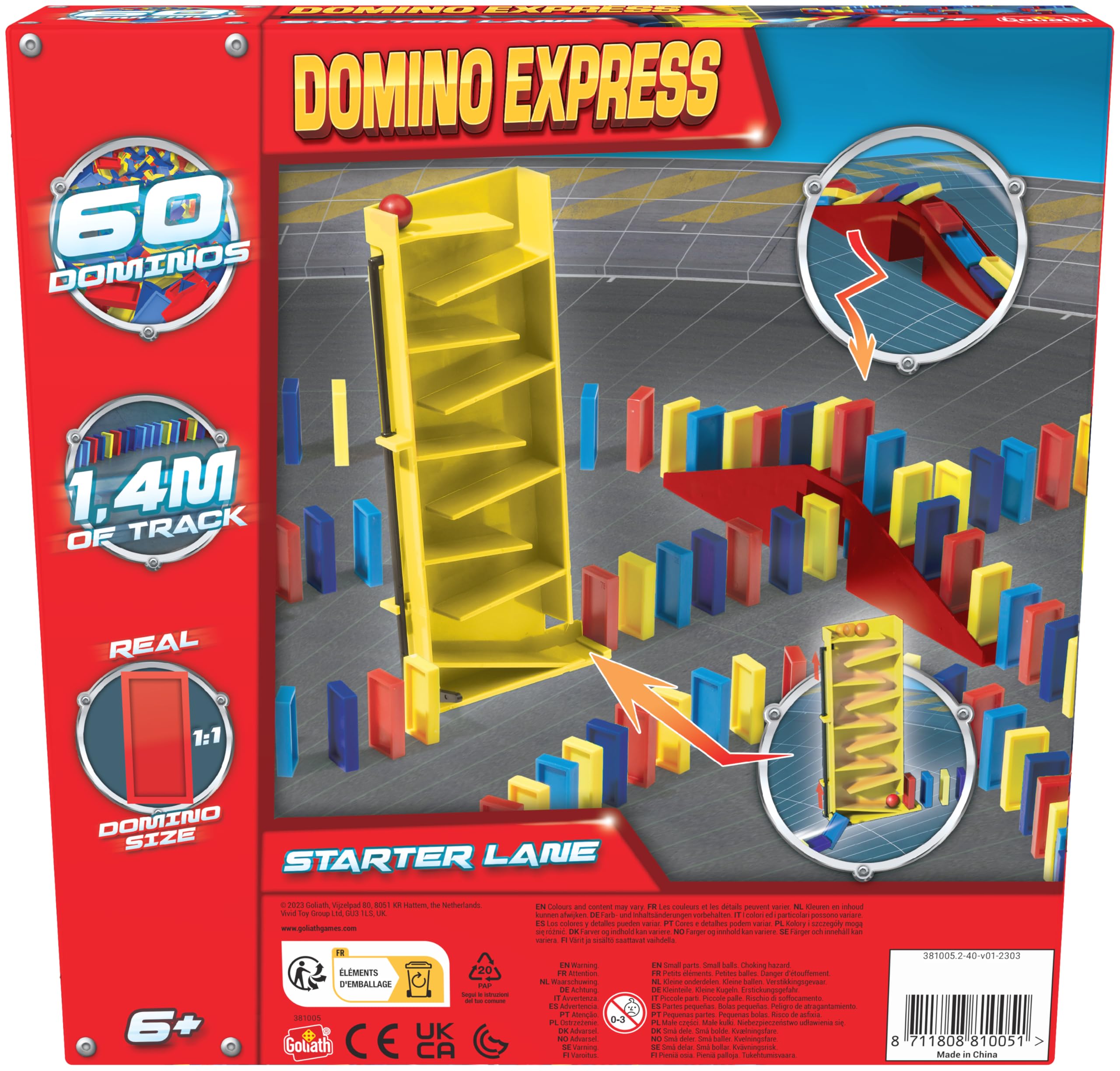 Domino Express Starter Lane: Domino Express | 60 kart, wodospad z piłką i drabiną mostową, ścieżka 1,4 m, kreatywna reakcja łańcuchowa
