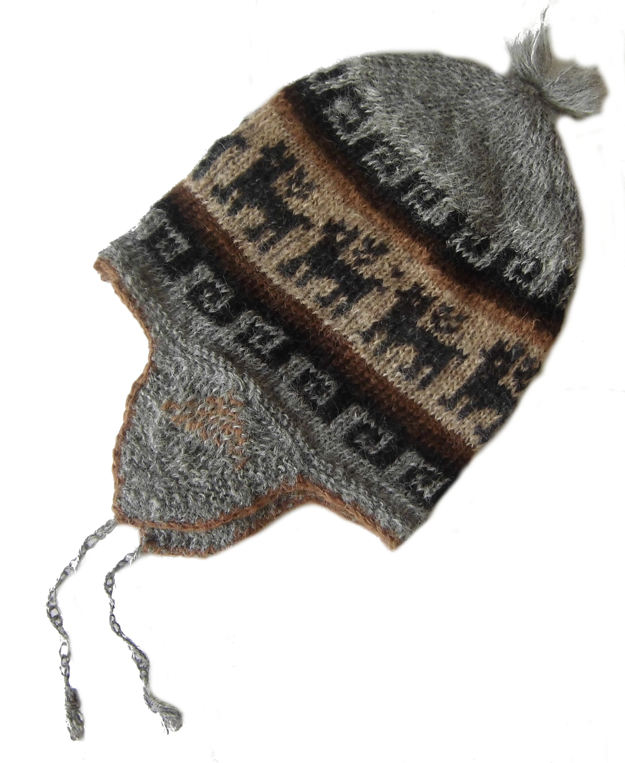 Traditionelle Unisex Chullo Mütze Strickmütze naturbelassene Alpakawolle handgestrickt