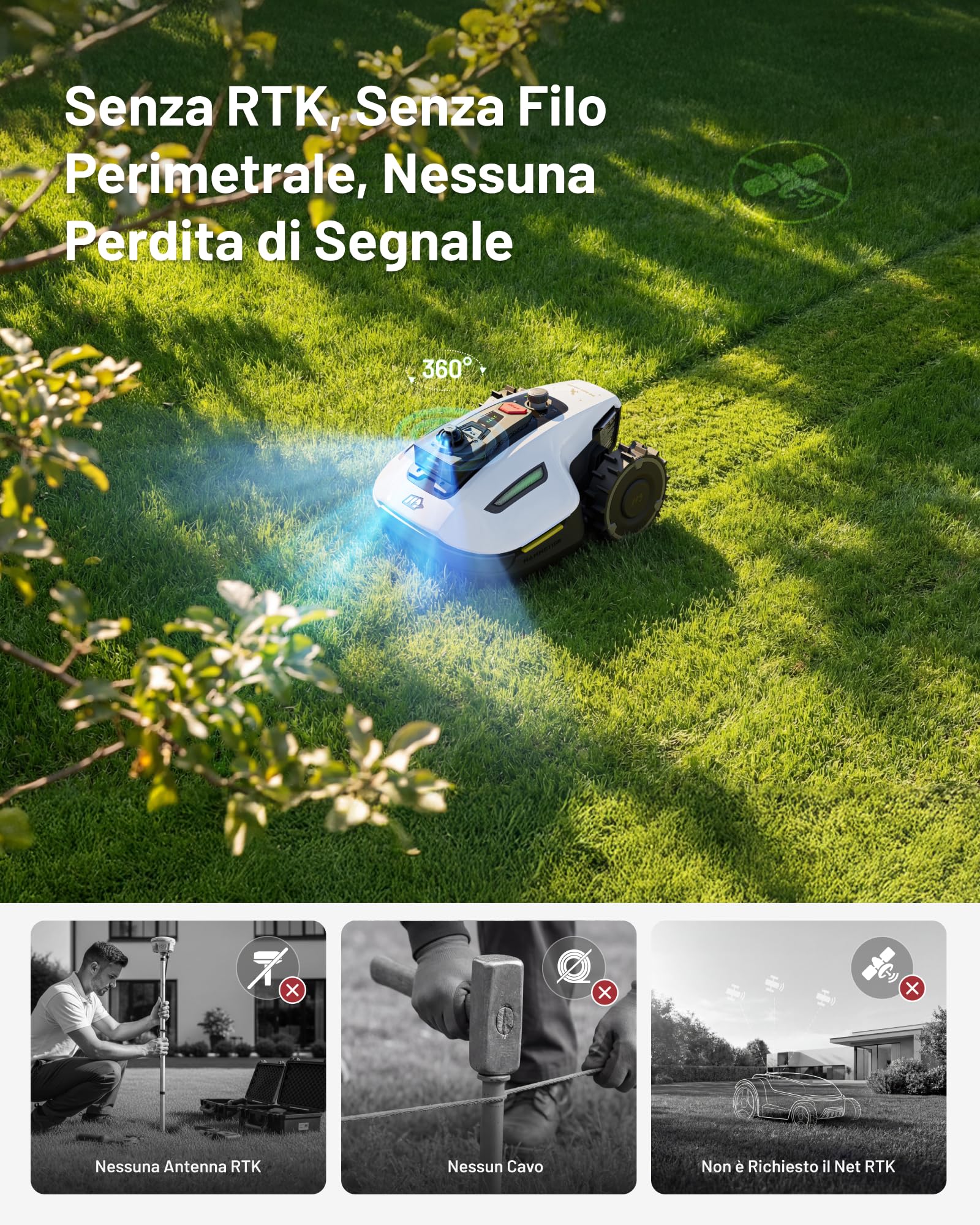 MAMMOTION YUKA mini 2 800 LiDAR Robot Rasaerba con Supporto per Autolavaggio, LiDAR 360° + Visione AI, DropMow, Consigliato per 800m², Senza Filo Perimetrale, Nessuna Perdita di Segnale, Senza RTK