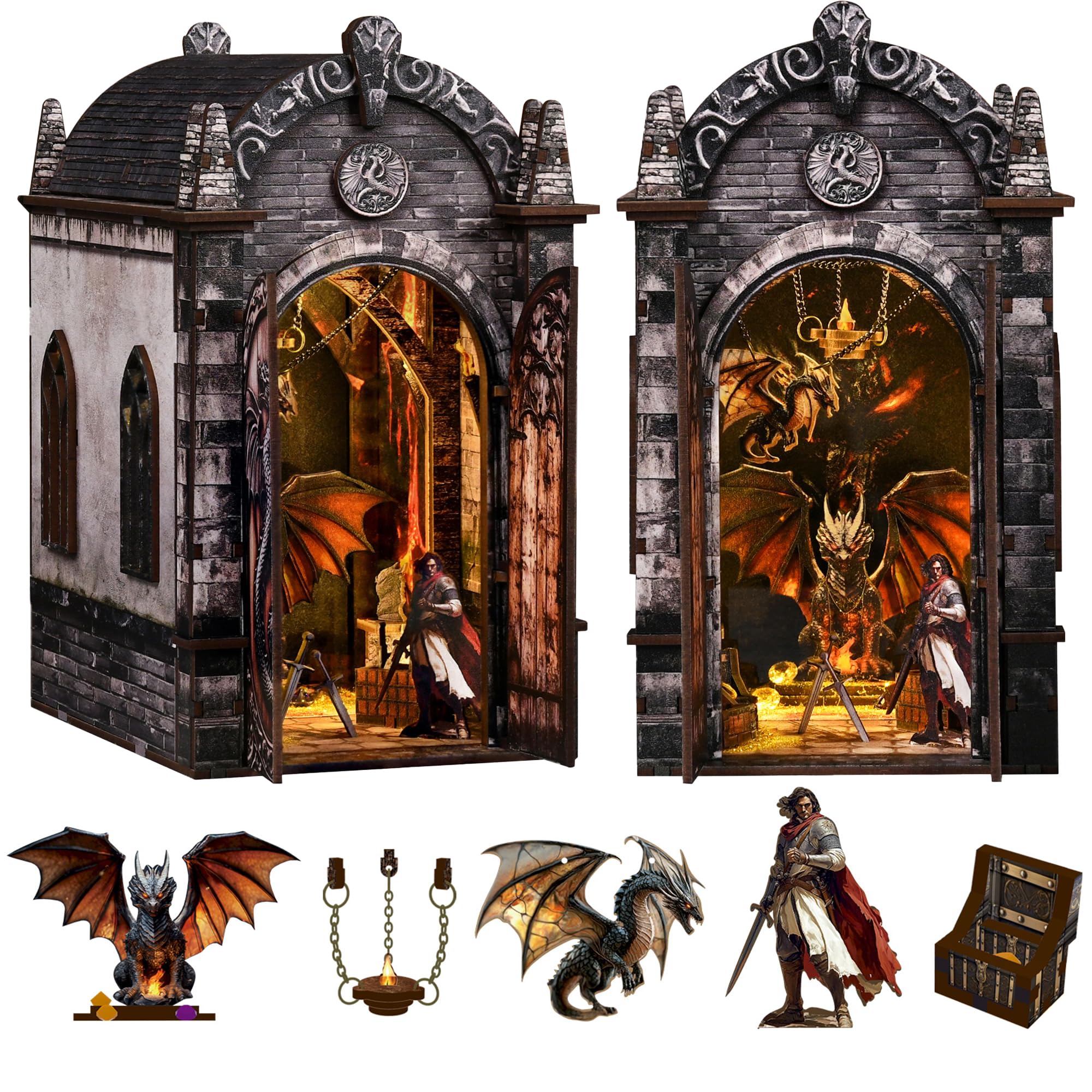 Spilay Book Nook Kits for Adults, Dragon Treasure Labyrinth with LED
