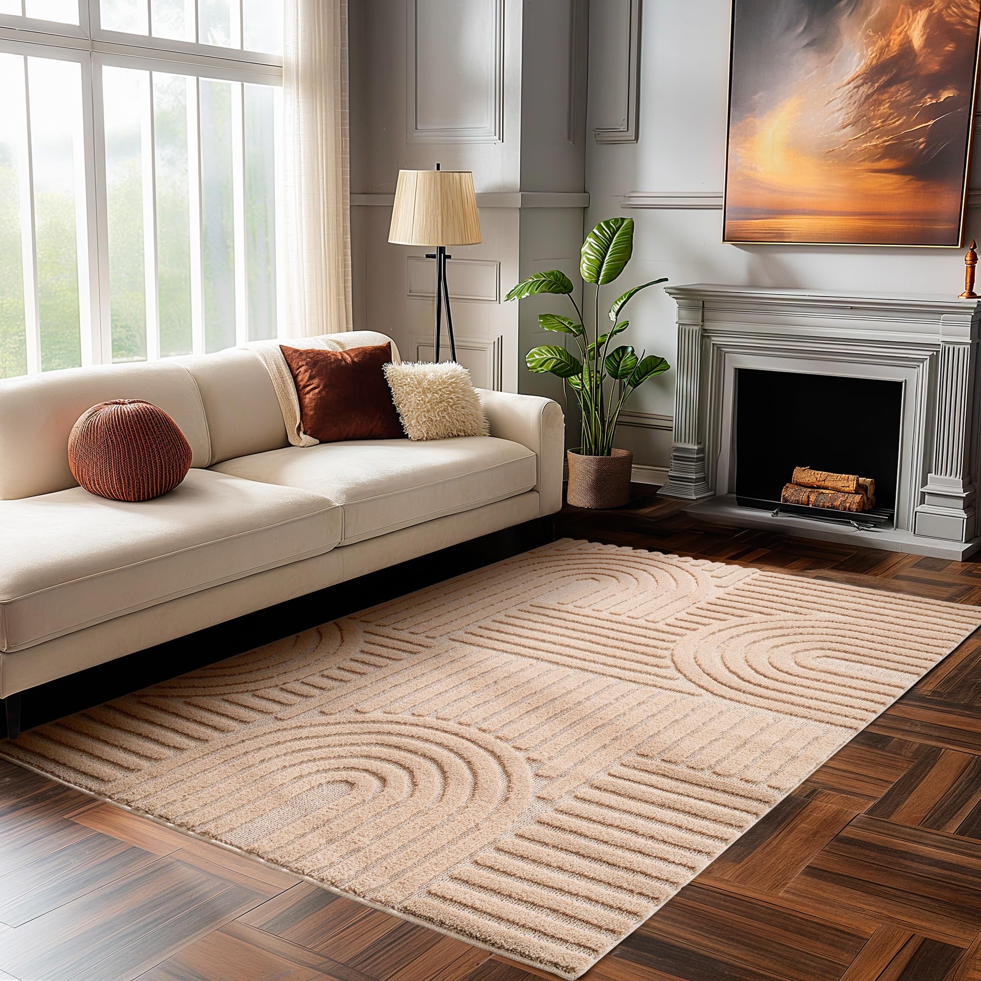 HomebyHome Wohnzimmer Teppich Hochflor Skandi Boho Design Hoch-Tief Effekt Weicher Shaggy Langflor Flauschig Pflegeleicht Modern für beistelltisch