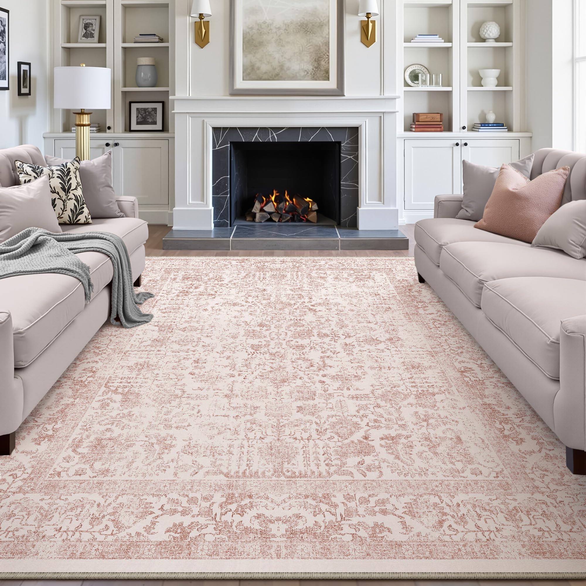 HUGEAR Vintage Pink Rugs Living Room Washable Non Slip Large Area Rug 180x270cm Bedroom Kitchen Hall Lounge Office Dining Room Indoor Carpet Low Pile Big Carpets โ image 1