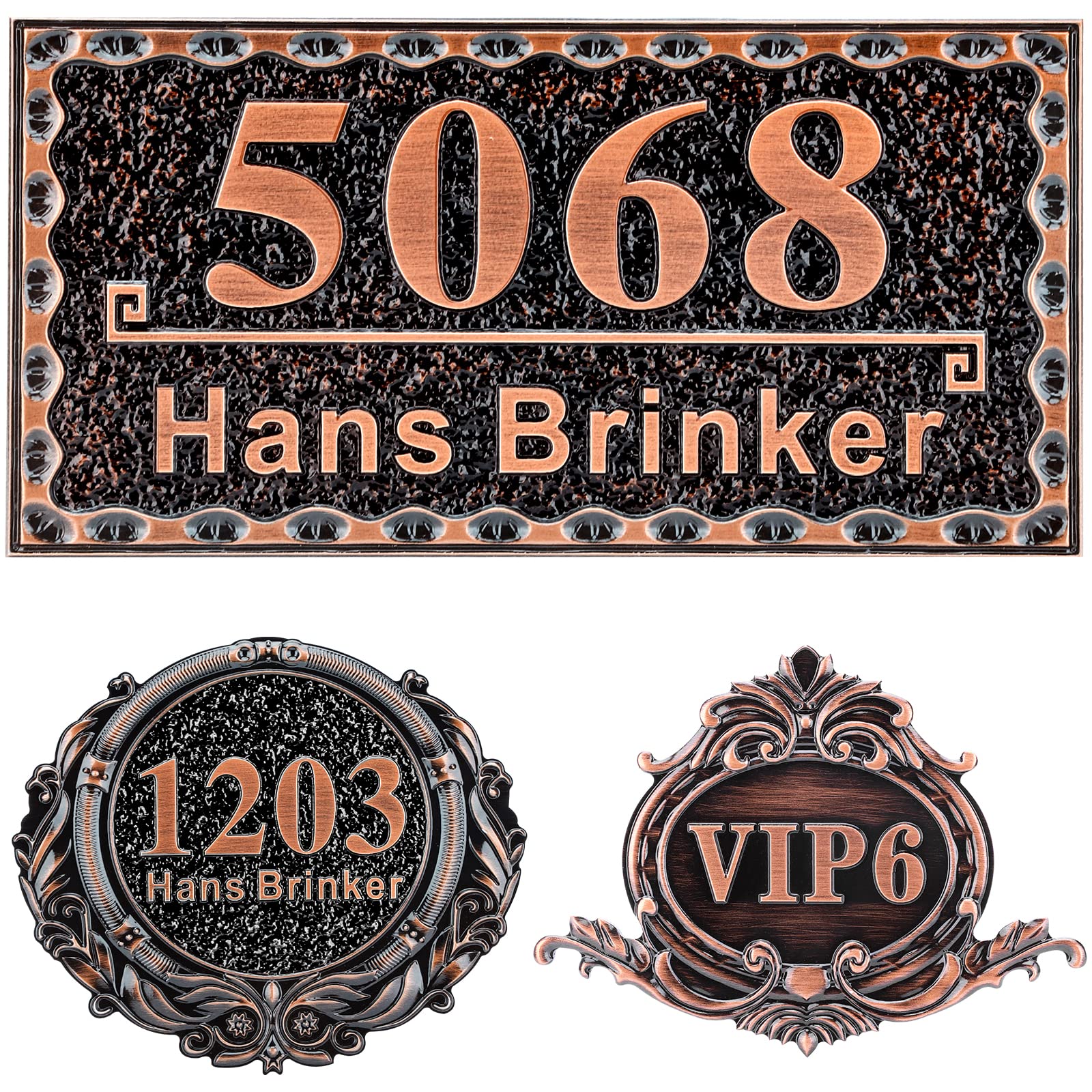 Personalized Cast Address Sign House Number Home Address Plaque 12 Inch, Custom Steet House Number Sign, Metal or Acrylic Antique Brass for Outside Vintage