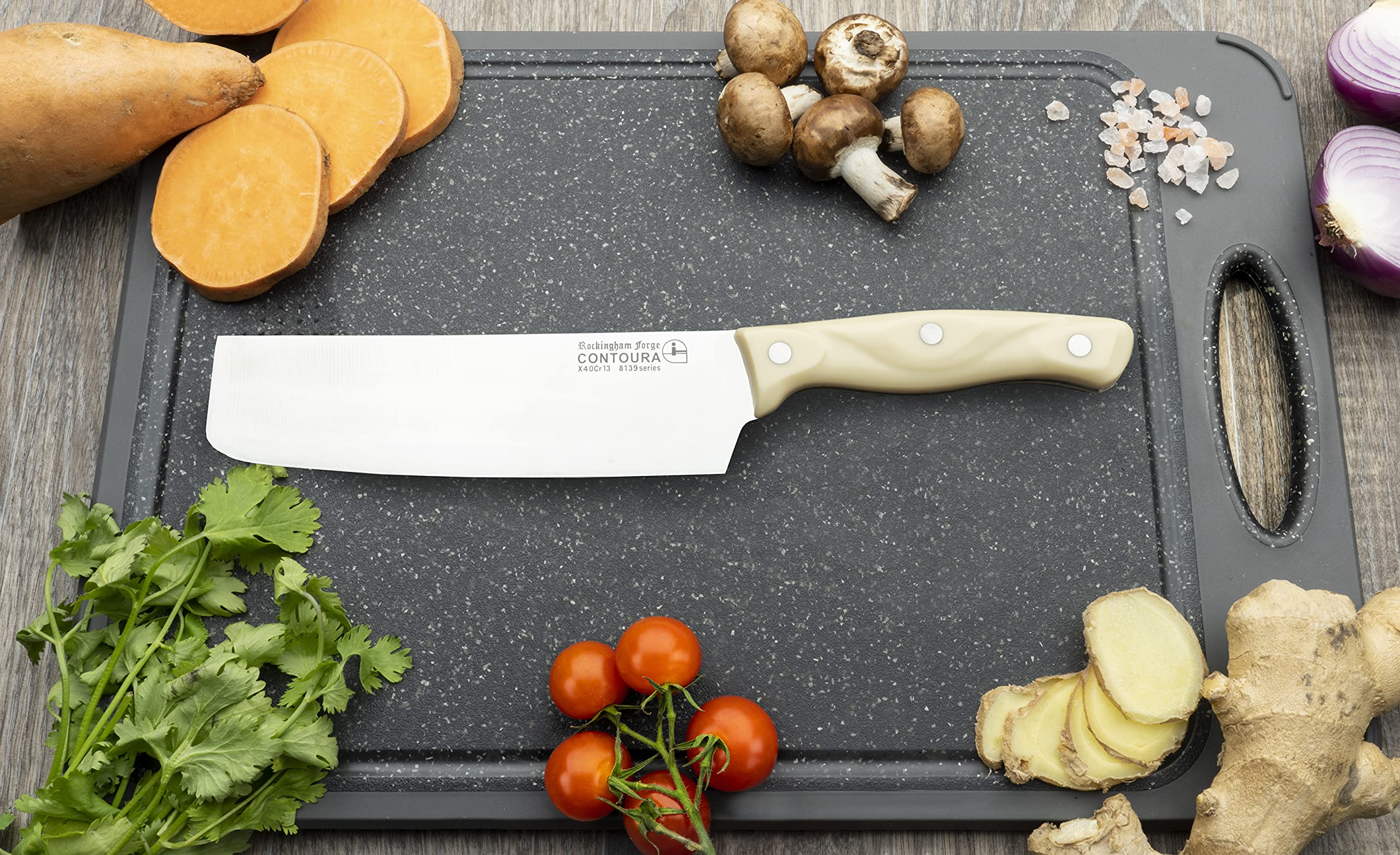 Rockingham Forge 8139NK Classic Contoura Series 8100 Nóż do nakiri z ostrzem ze stali nierdzewnej, 6,5”, kość słoniowa, 29,5 x 5 x 1,5 cm, off-white