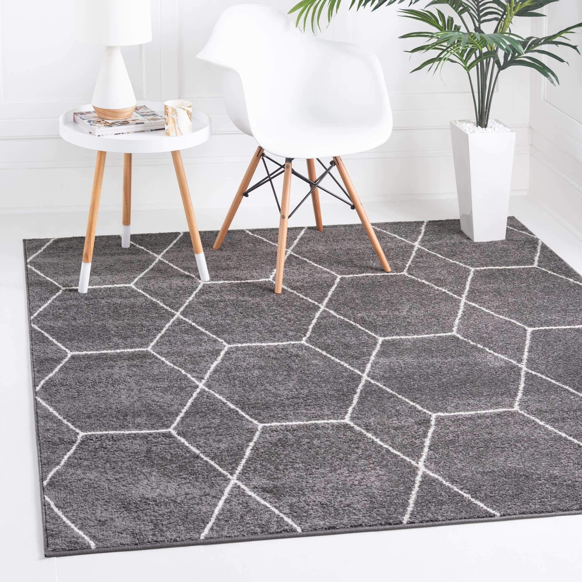 Unique Loom Trellis Frieze Collection Area Rug - Geometric (8' Square, Dark Gray/ Ivory)
