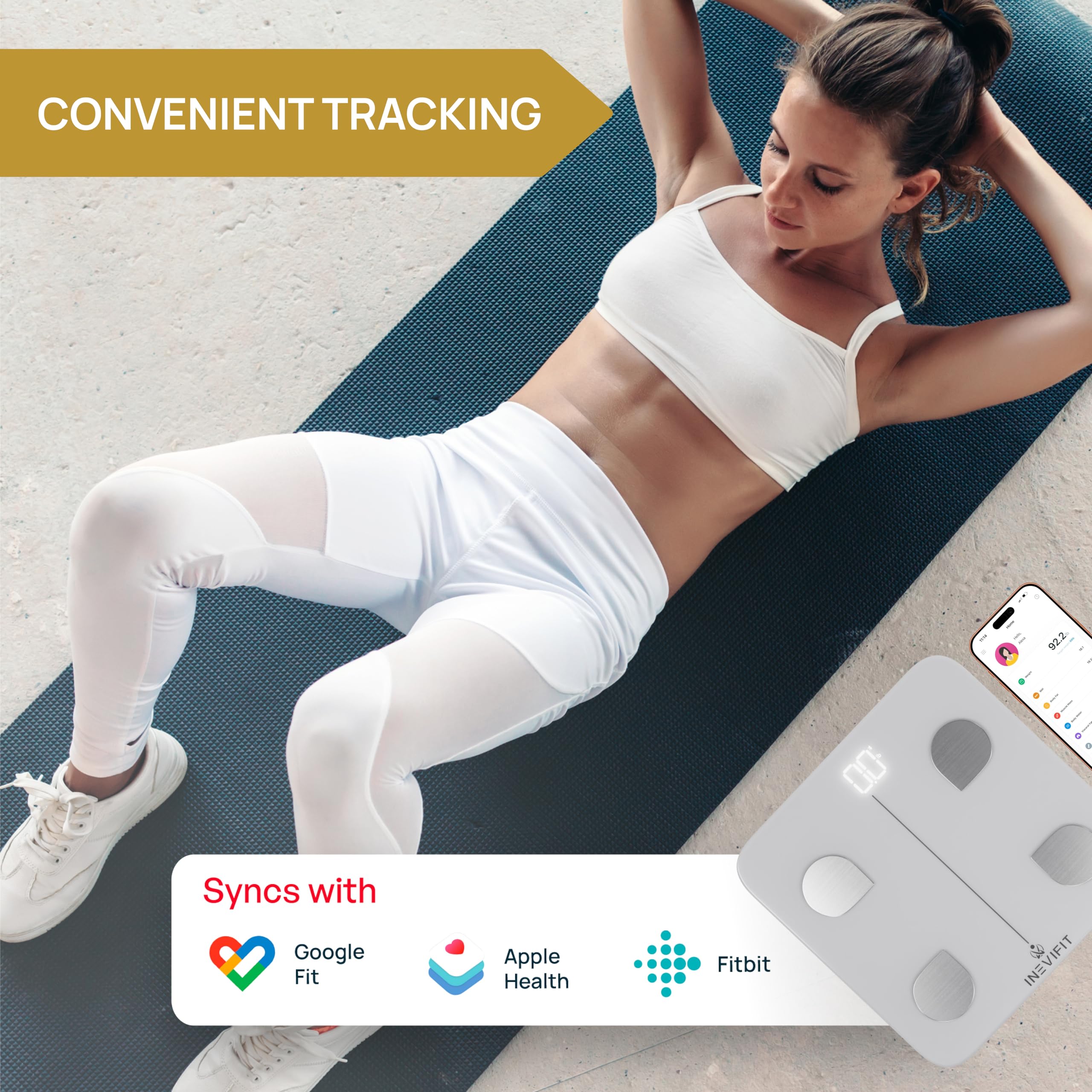 INEVIFIT Inteligentna waga tkanki tłuszczowej, bardzo dokładna, cyfrowy analizator składu ciała Bluetooth, mierzy wagę, tkankę tłuszczową, wodę, mięśnie, tłuszcz trzewny i masę kostną dla nieograniczonych użytkowników (biała)