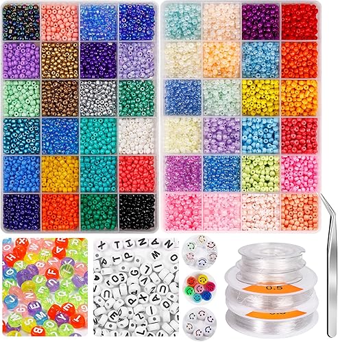 Miniatura 1 de WOHOOW 7200 cuentas de semillas de cristal, 0.157 in, 48 colores 60, cuentas para hacer joyas, juego de manualidades de cuentas de vidrio pequeñas,