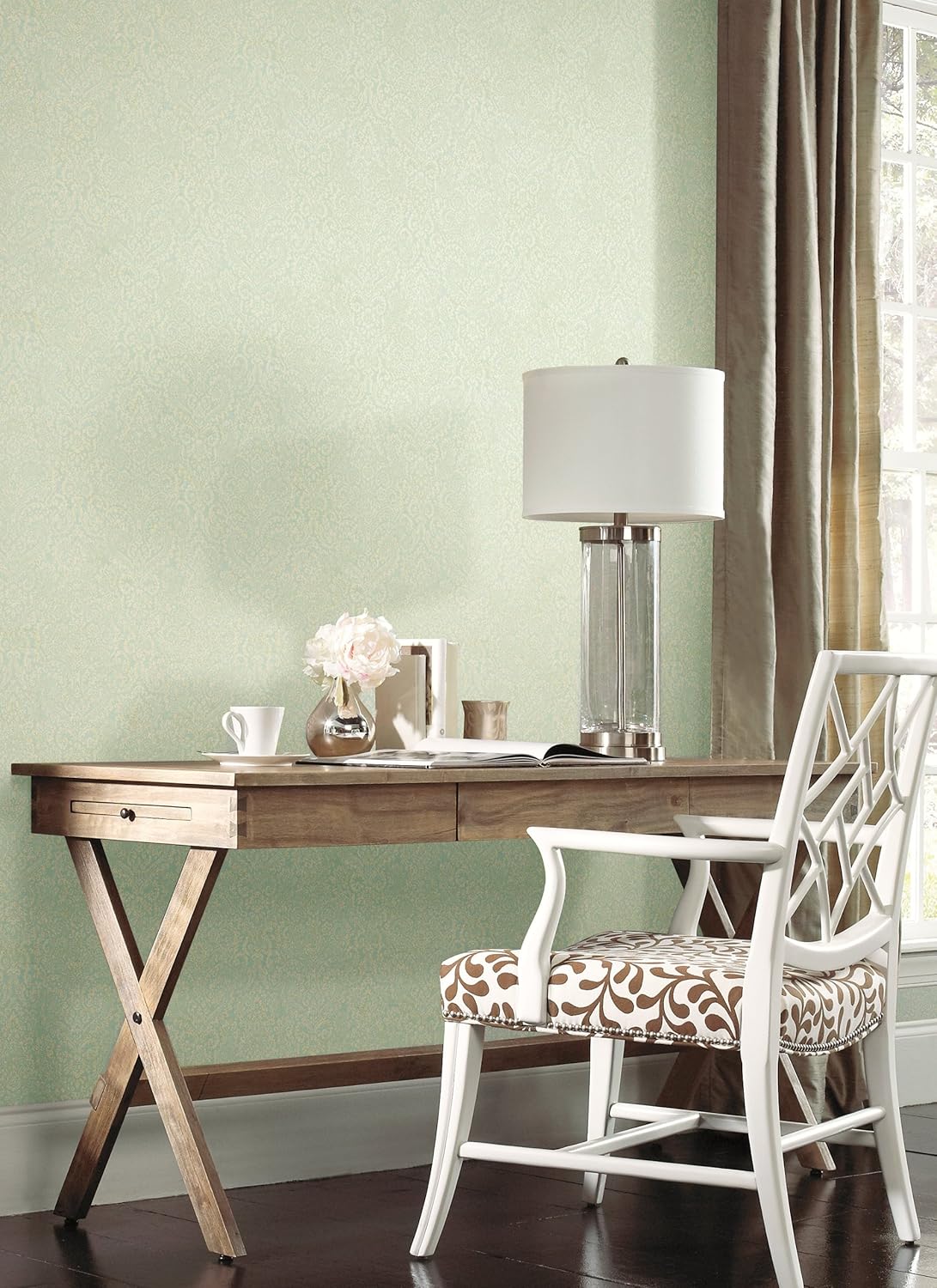 York Wallcoverings RG4976 Fresco Textural Damask Wallpaper, Silver Gray/Khaki