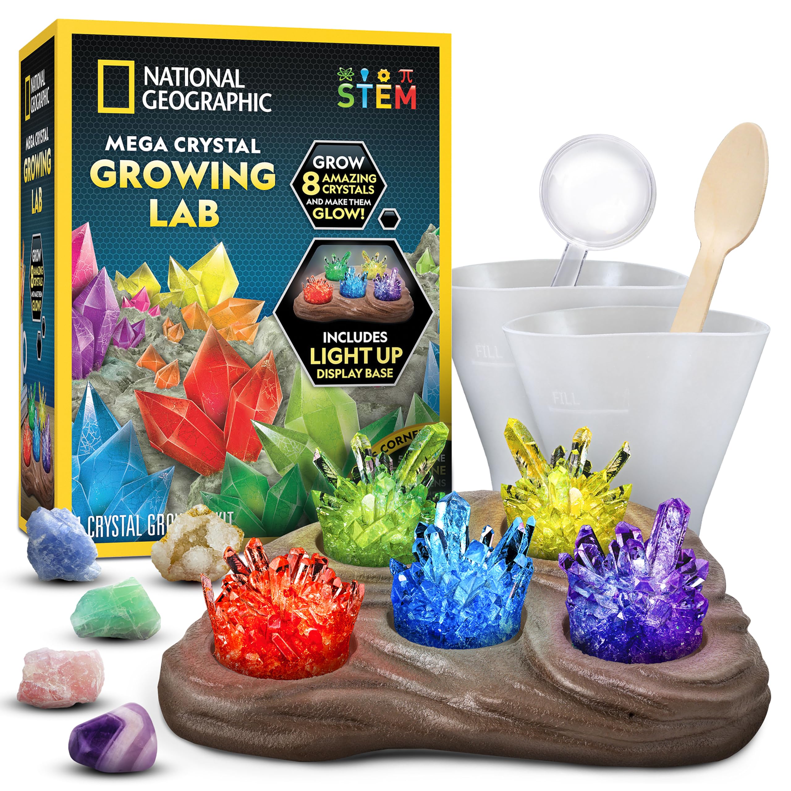 Mega Crystal Growing Lab 8 Colors To Grow With Night Light Display Stand!