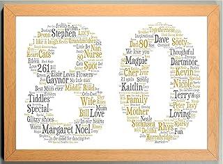 Personalised 16th, 21st, 30th, 40th, 50th, 60th, 70th, 80th, 90th, 100th Framed Birthday A4 Print Gift Keepsake, ANY AGE - Light Wood Frame with an assortment of Mustard & Grey Print