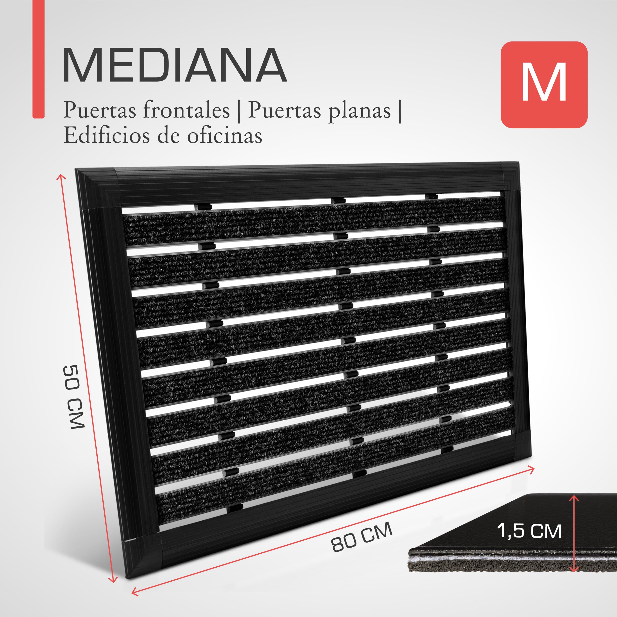 bomoe Felpudo de Aluminio para Puerta Principal Exteriores con Goma | 50x80cm antracita con colector de suciedad interior limpiabarros raspador zapatos entrada alfombra exterior AluGant