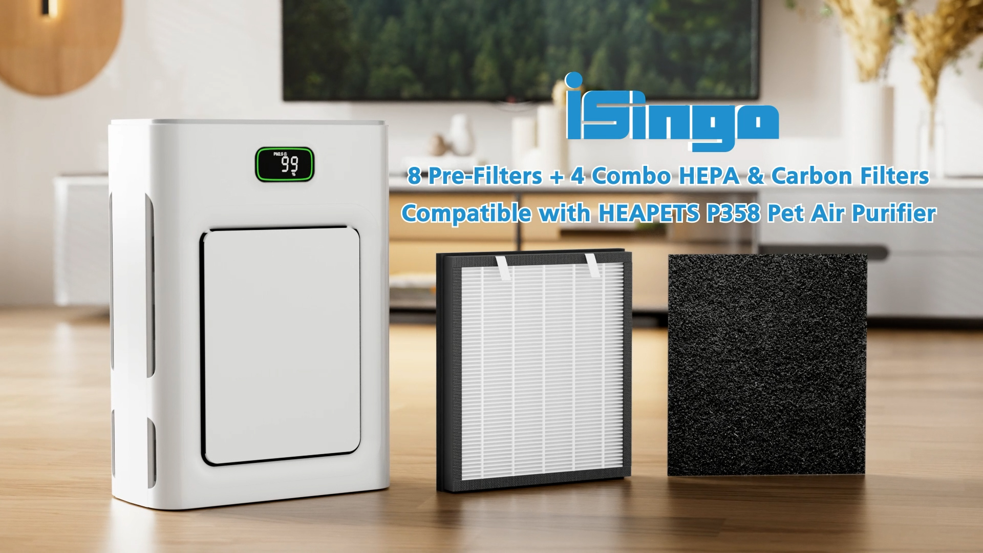 Image of P358 Replacement Filter Compatible with HEAPETS P358 Pet Air Purifier, HEPA Air Filter for Pet Hair, Dander & Odor, Includes 8 Pre-Filters + 4 Combo HEPA & Carbon Filters