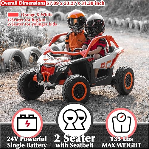Miniatura 2 de sopbost Autos de juguete con licencia CAN-AM Maverick de 24 V y 2 plazas 4WD todoterreno con control remoto SXS UTV Vehículo eléctrico para niños,