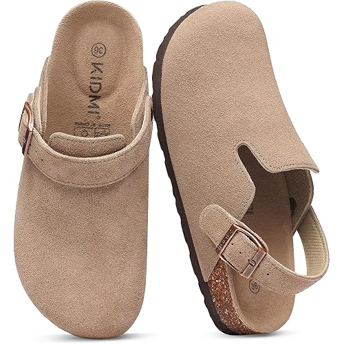 KIDMI Women's Suede Clogs with Back Strap Men's Leather Mules Cork Footbed Slip on Potato Shoes