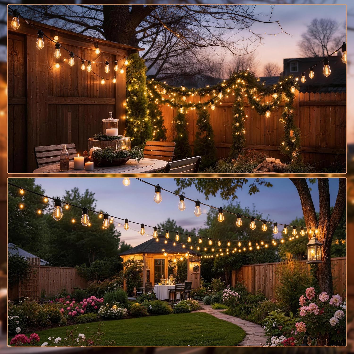 50FT Outdoor String Lights with Remote, 20 Dimmable Shatterproof LED Bulbs, Waterproof Patio & Backyard Lights for Pergola, Deck, Garden, Bistro, Commercial Grade Hanging Lights