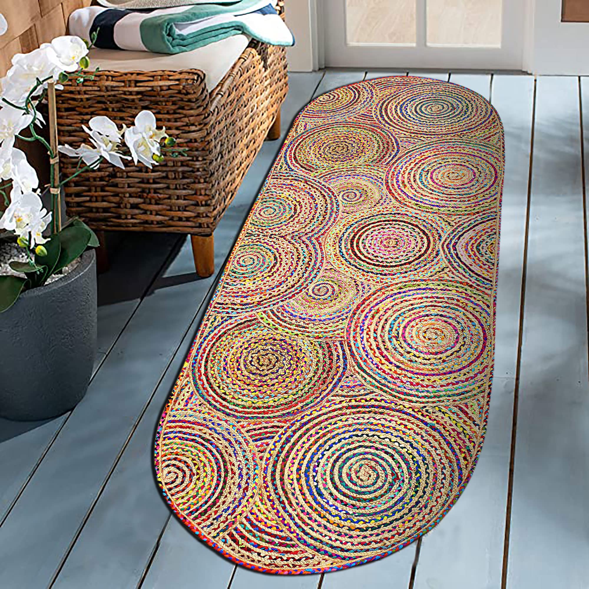 Tapis en coton Chindi naturel tissé main style ferme pour chambre et cuisine
