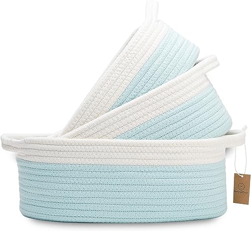 NaturalCozy Juego de cestas de almacenamiento ovaladas de 3 piezas, cestas tejidas de cuerda natural para almacenamiento, cesta de regalo vacía,