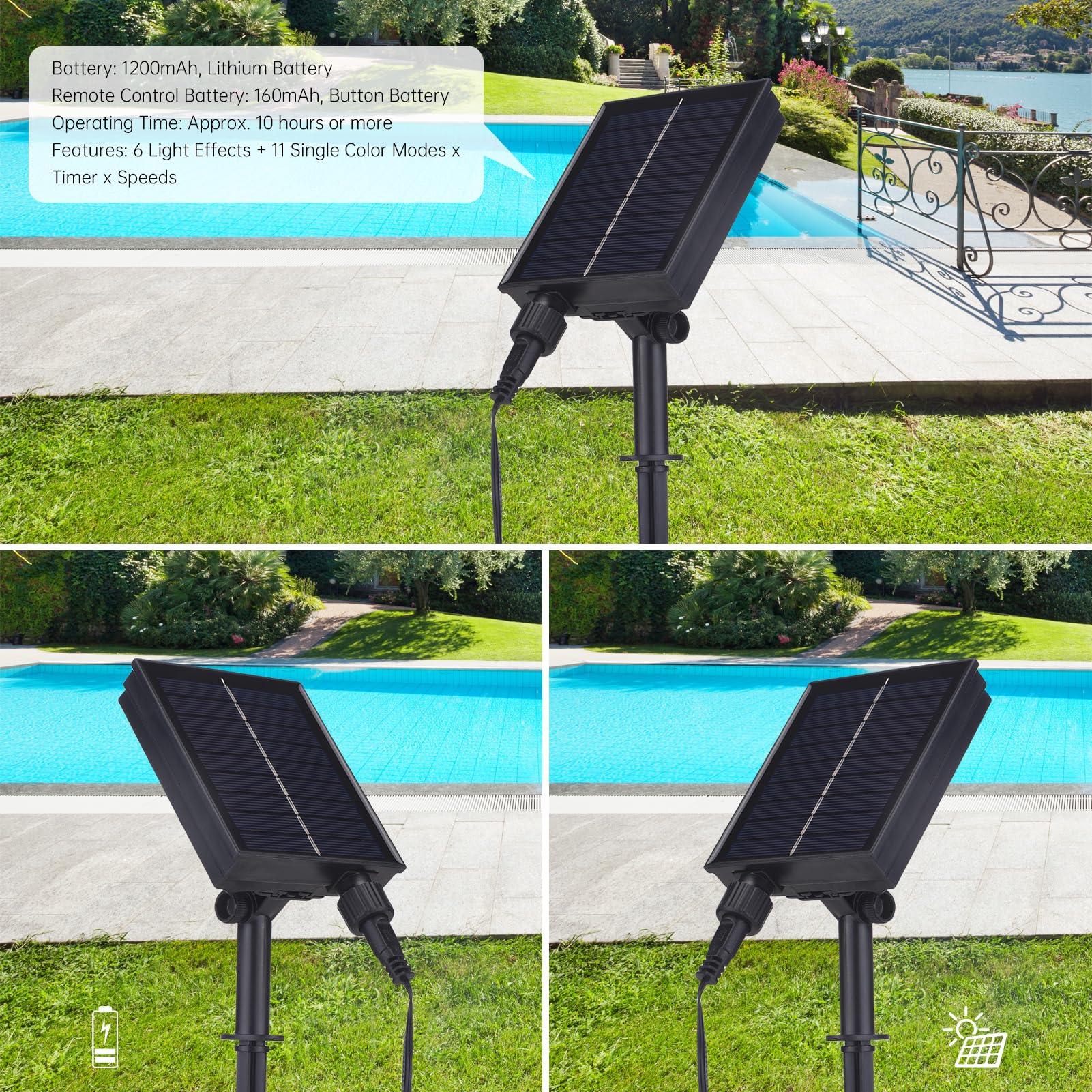 Fontana Solare per Piscina, Spruzzatore a Cascata ad Energia Solare con Pressione dell'Acqua Regolabile