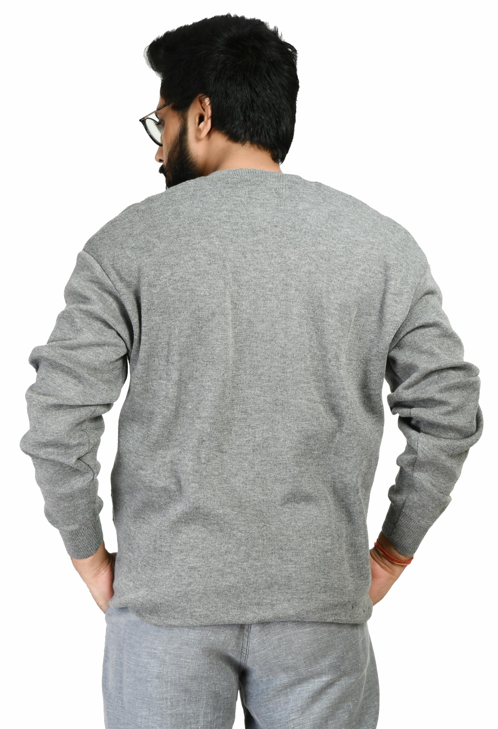 manra Men V- Neck Self Check Plain Full Sleeve Woolen Winter Pullover Sweater_L (Men OSWAL SELF Check Sweater_Coin Grey)-picture-34