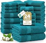 24 serviettes pour salle de bain - 100% Coton, Serviettes de bain surdimensionnées, Serviette de spa rapide, 2 Grande feuille de bain supplémentaire, 4 Serviette de bain, 6 Serviette, 8 Laver les vêtements,4 Serviettes pour bouts de doigts - Gris frais