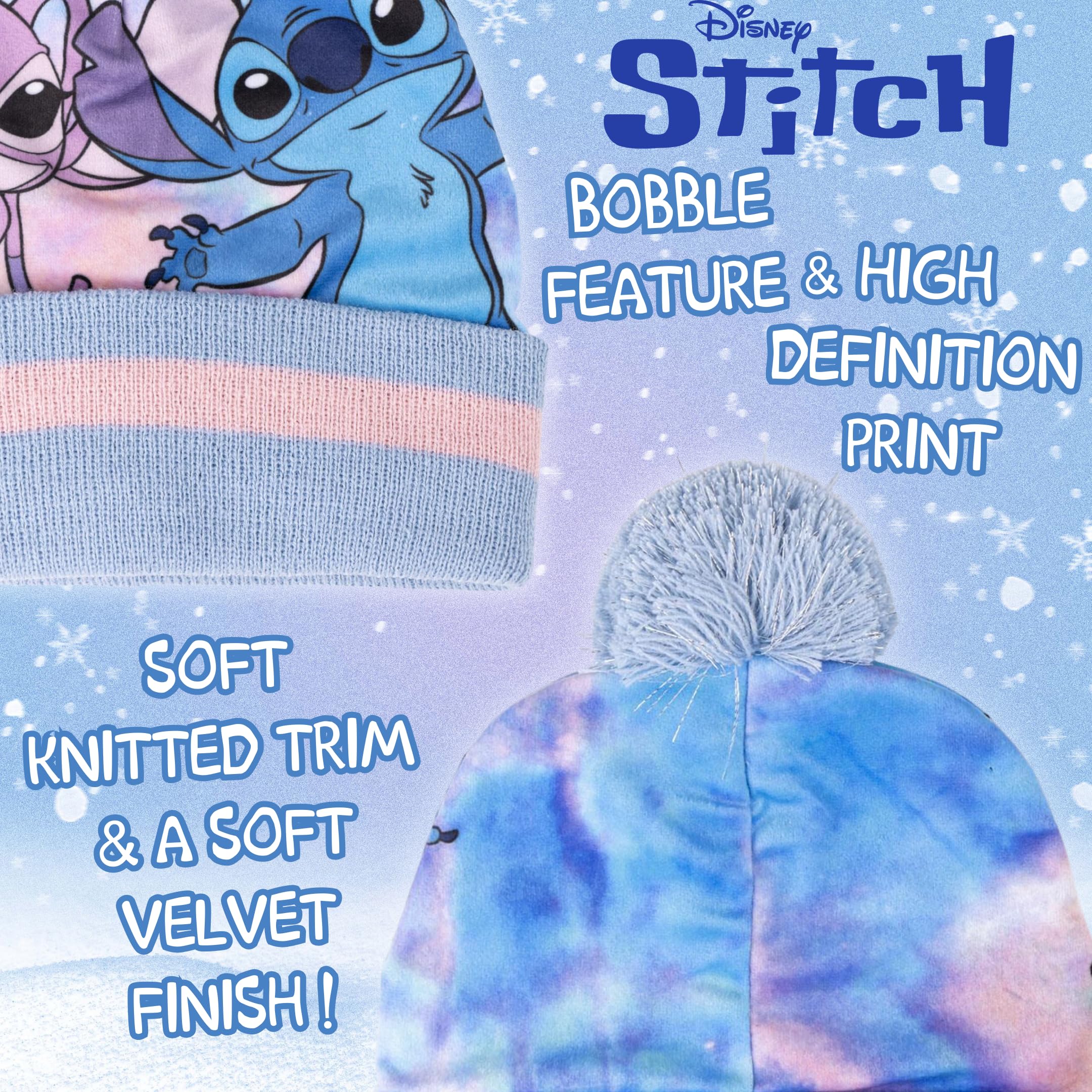 Disney Stitch & Angel Ensemble bonnet à pompon + écharpe + gants pour fille