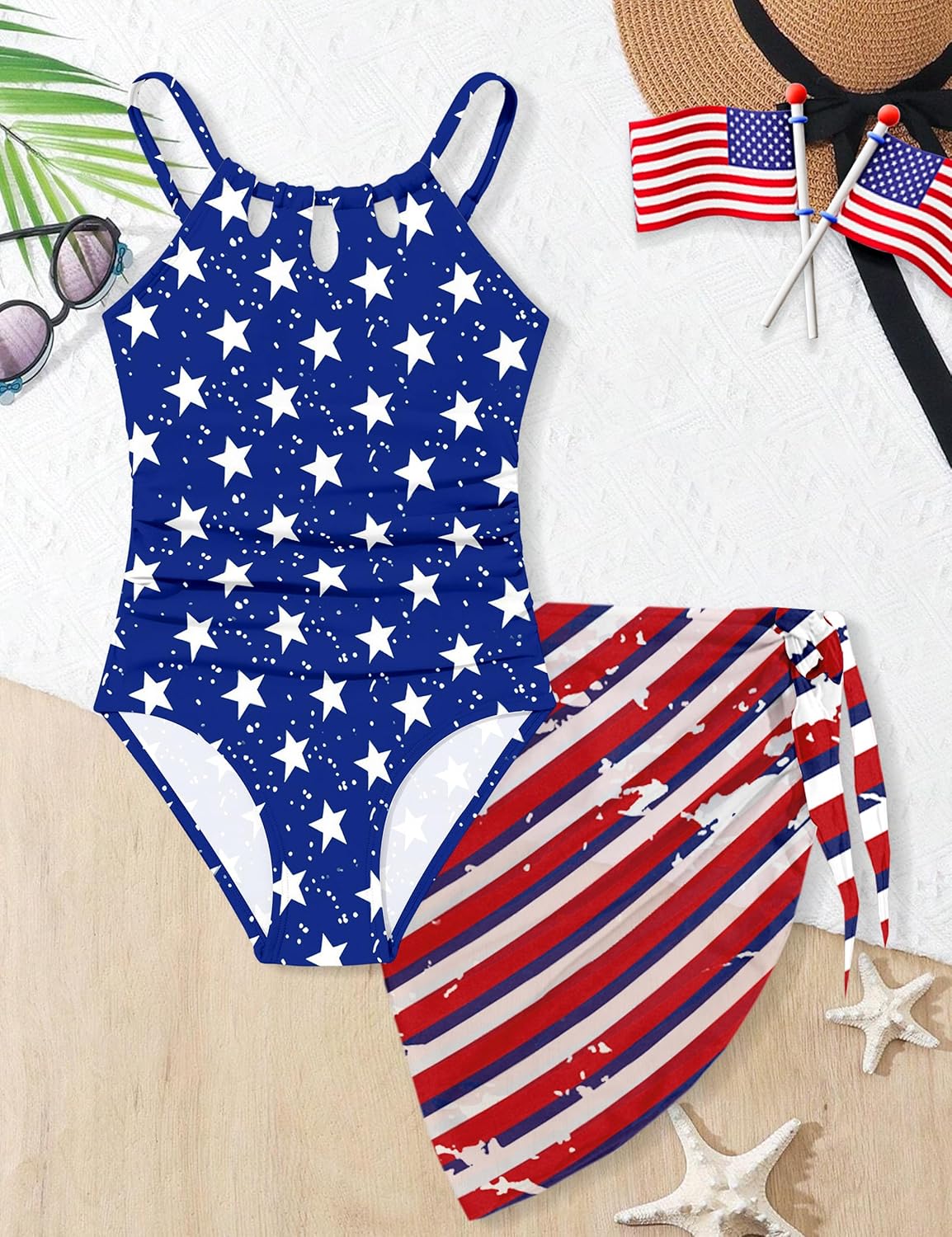 KANGKANG Girls Swimsuit Quick Dry Cut Out One Piece Swimsuits with Tropical Print Cover Up Skirt Bathing Suit Swimwear 7-18Y - Image 6