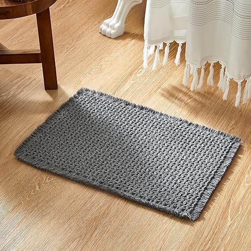 Miniatura 32 de Alfombras de Baño Blancas, Súper Absorbentes Antideslizantes Alfombra de Baño Waffle de Secado Rápido Alfombras de Baño Lavables Boho Estilo Granja,