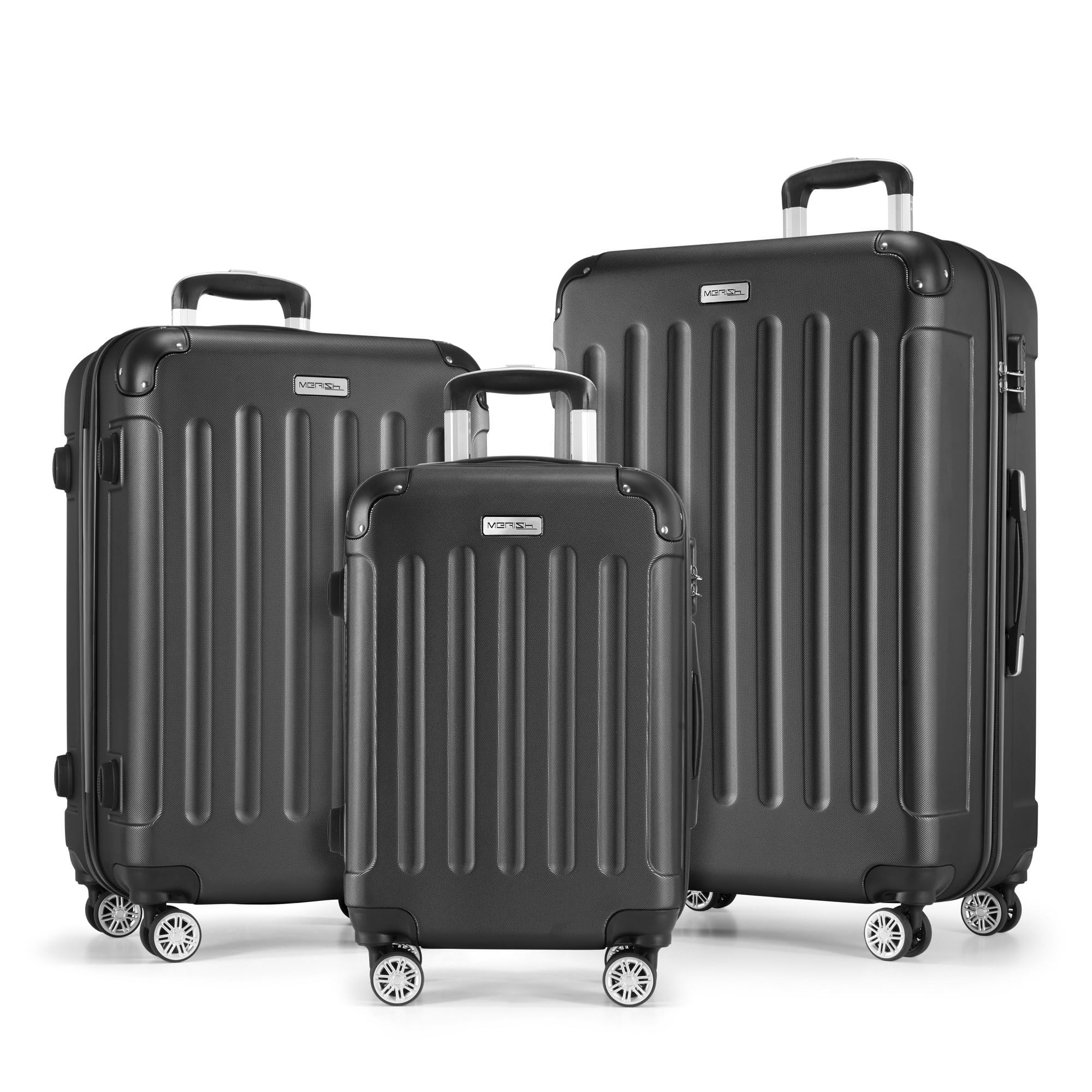 MERISH Reisekoffer Koffer Kofferset Trolleys Zwillingsrollen 3tlg. Hartschale in 9 Farben (Anthrazit, Set)