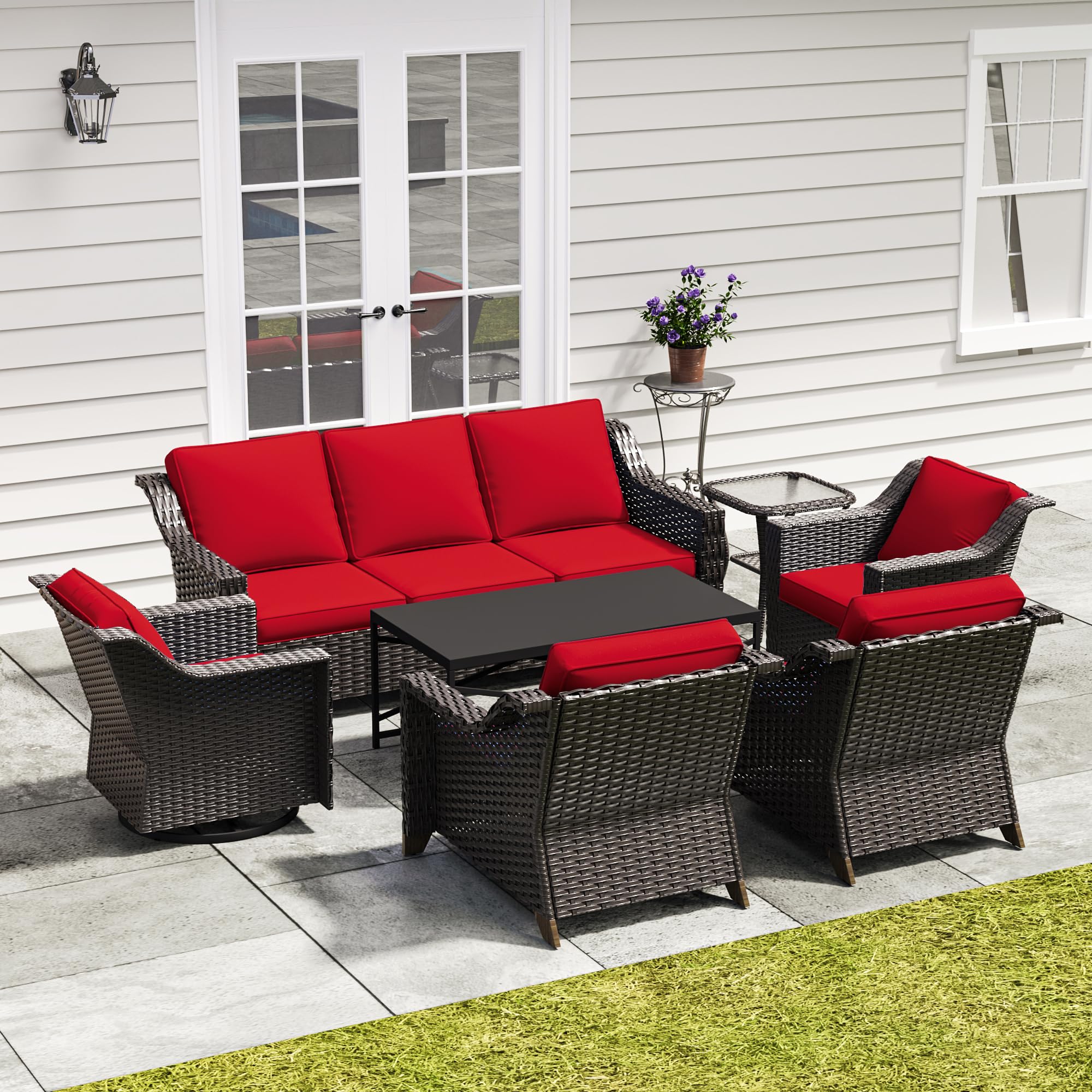 7 Piece Patio Furniture Set, Wicker Outdoor Conversation Set