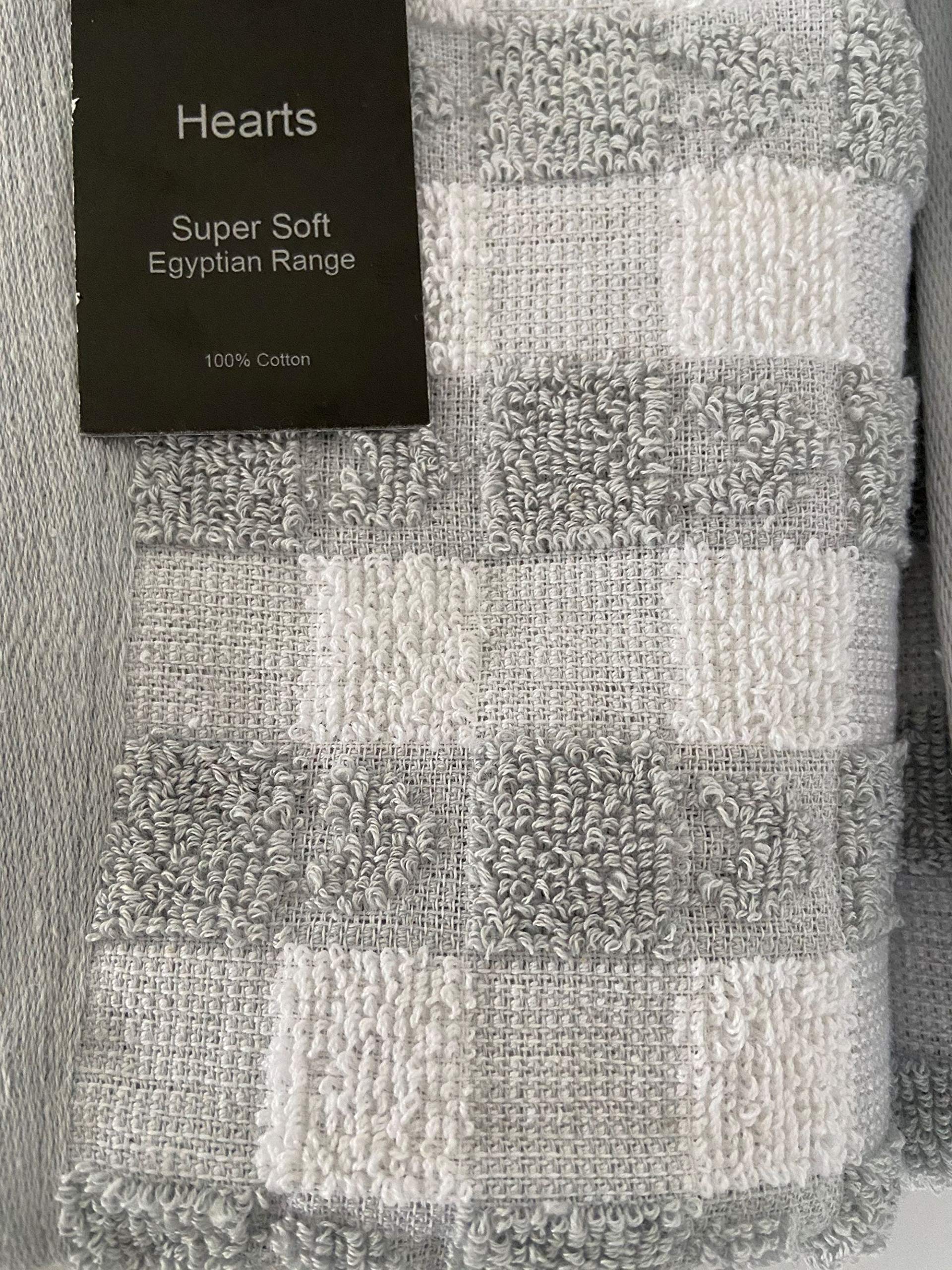Riggs Grey 100% Cotton Three Pack Kitchen Tea Towels In & White Heart Design