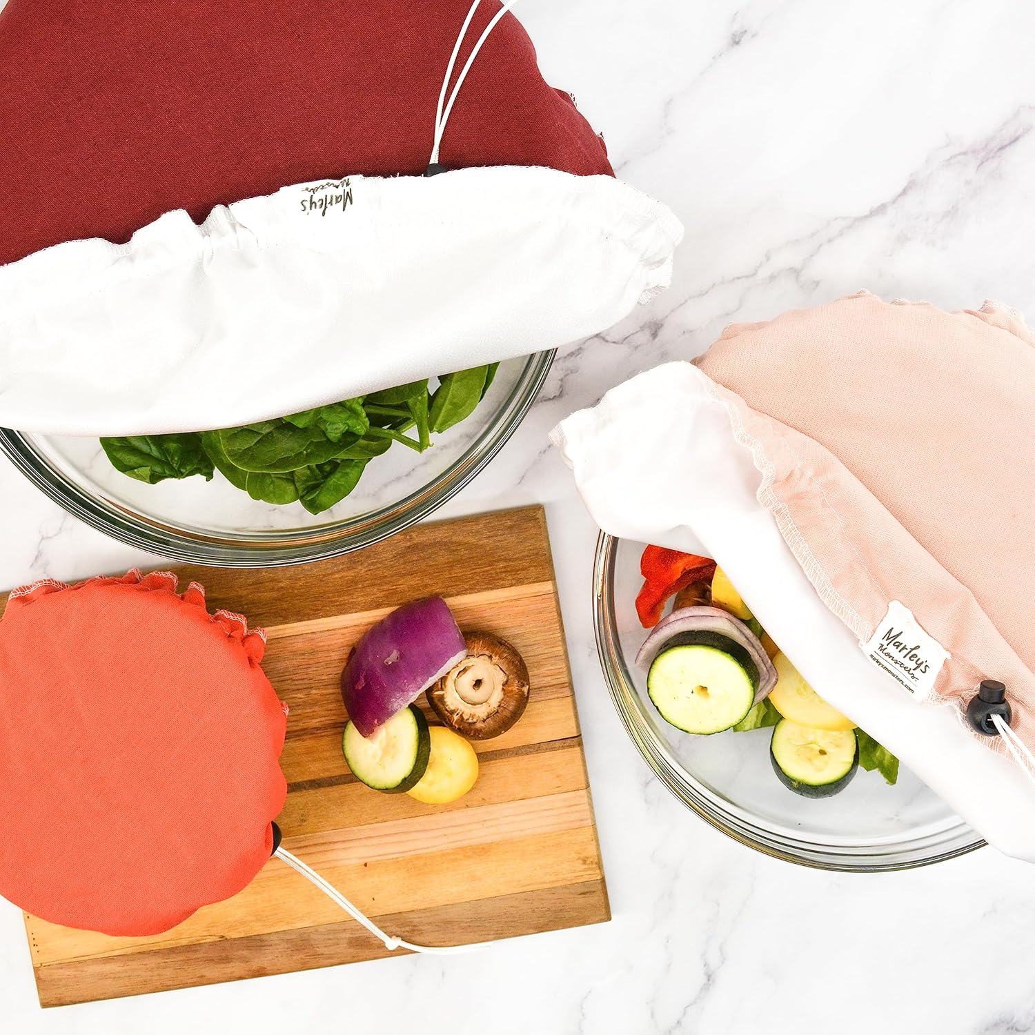Marley's Monsters Linen Bowl Cover Bundle - Set of 3 - Washable and Reusable (Lava)