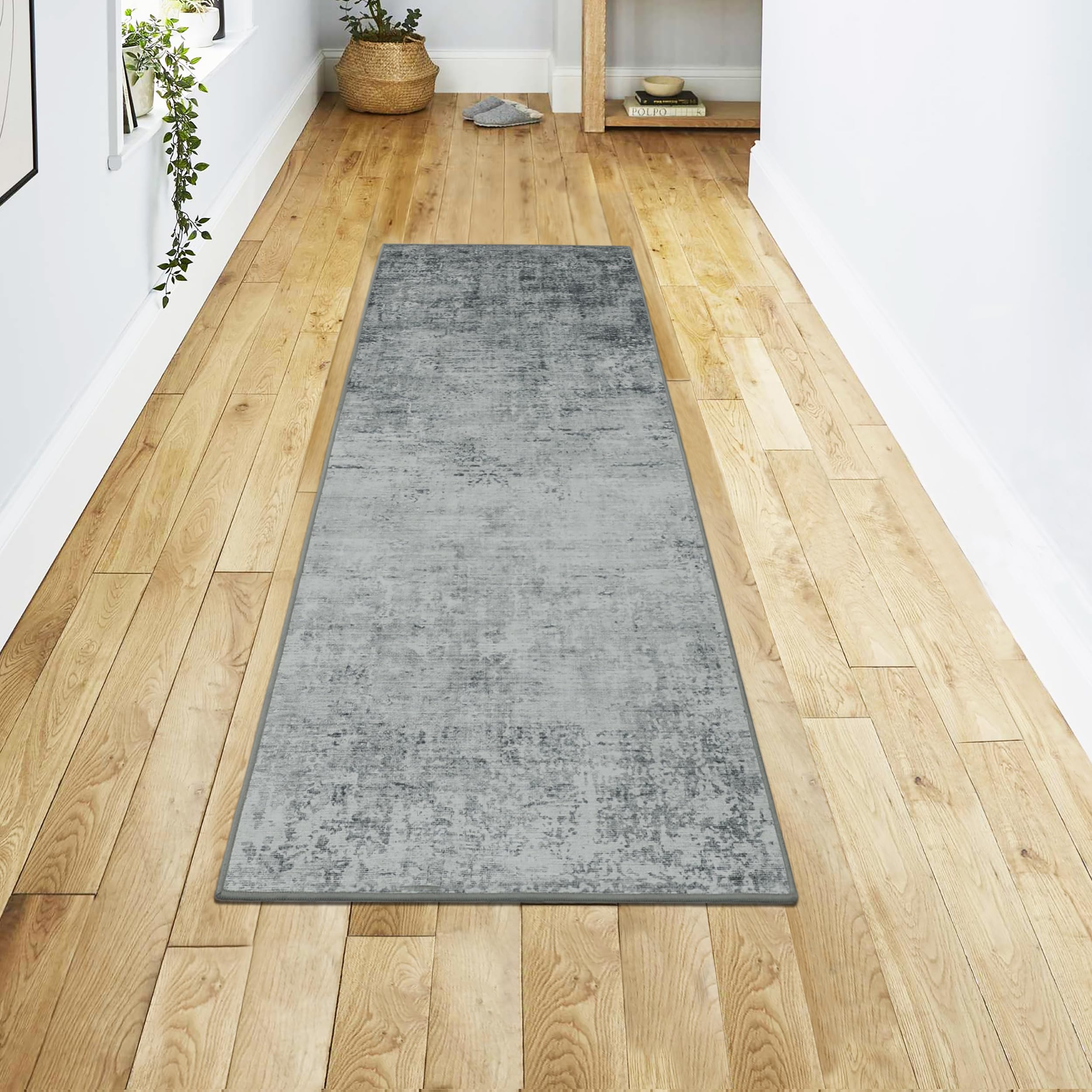 Wyatt & Ash Blue Hazen Abstract Imagine Printed Chenille 2' x 6' Non Skid & Machine Washable Runner Rug