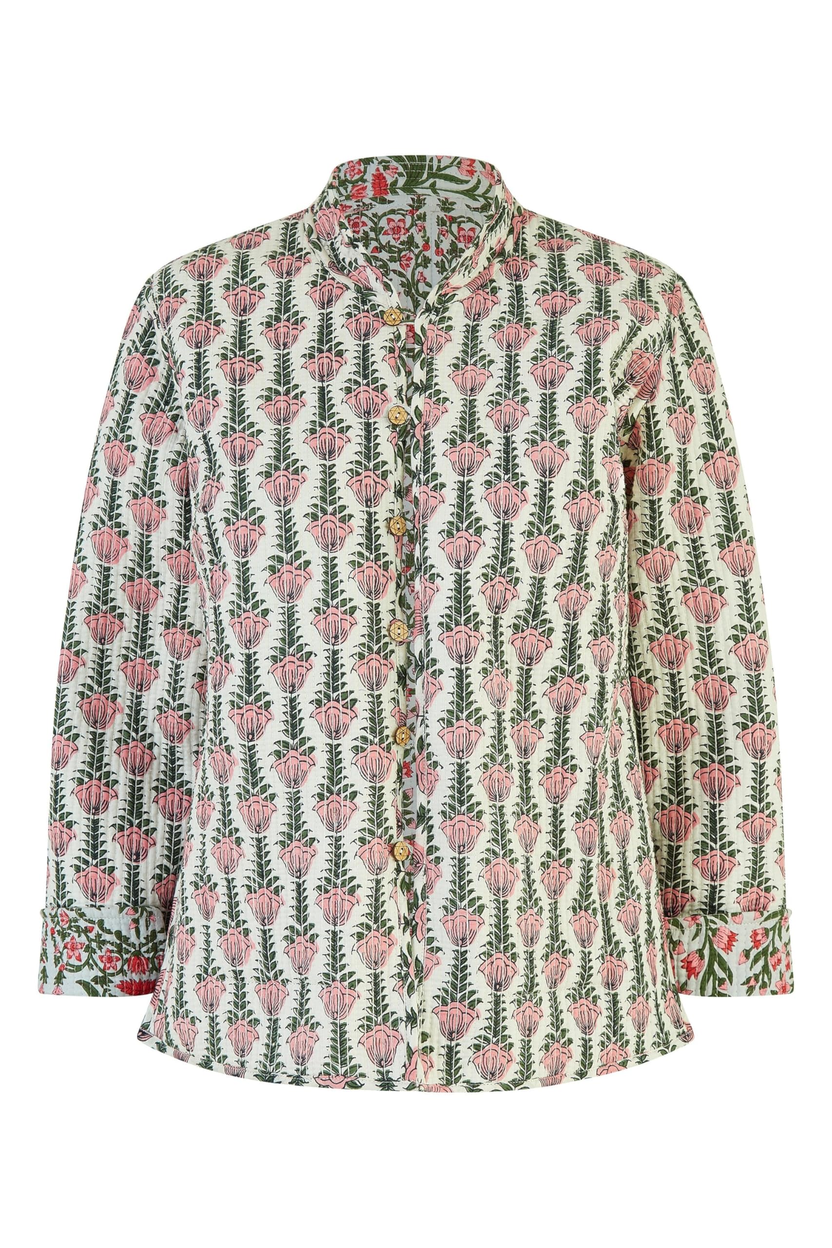 Yumi Women's Pink Floral Print Reversible Cotton Quilted Jacket 8