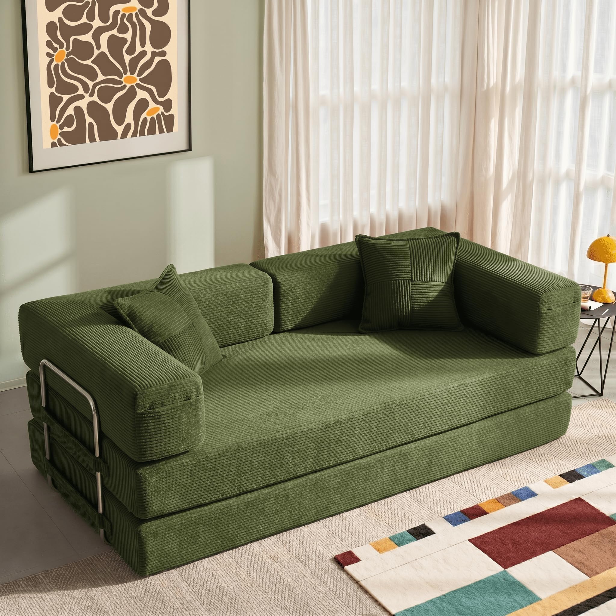 YINIX Divano Letto Pieghevole 200cm Super King, Divano Modulare Futon Boneless, Velluto a Coste con Telaio in Metallo, Materasso da Terra 3 Posti, Base Antiscivolo, Rivestimento Lavabile