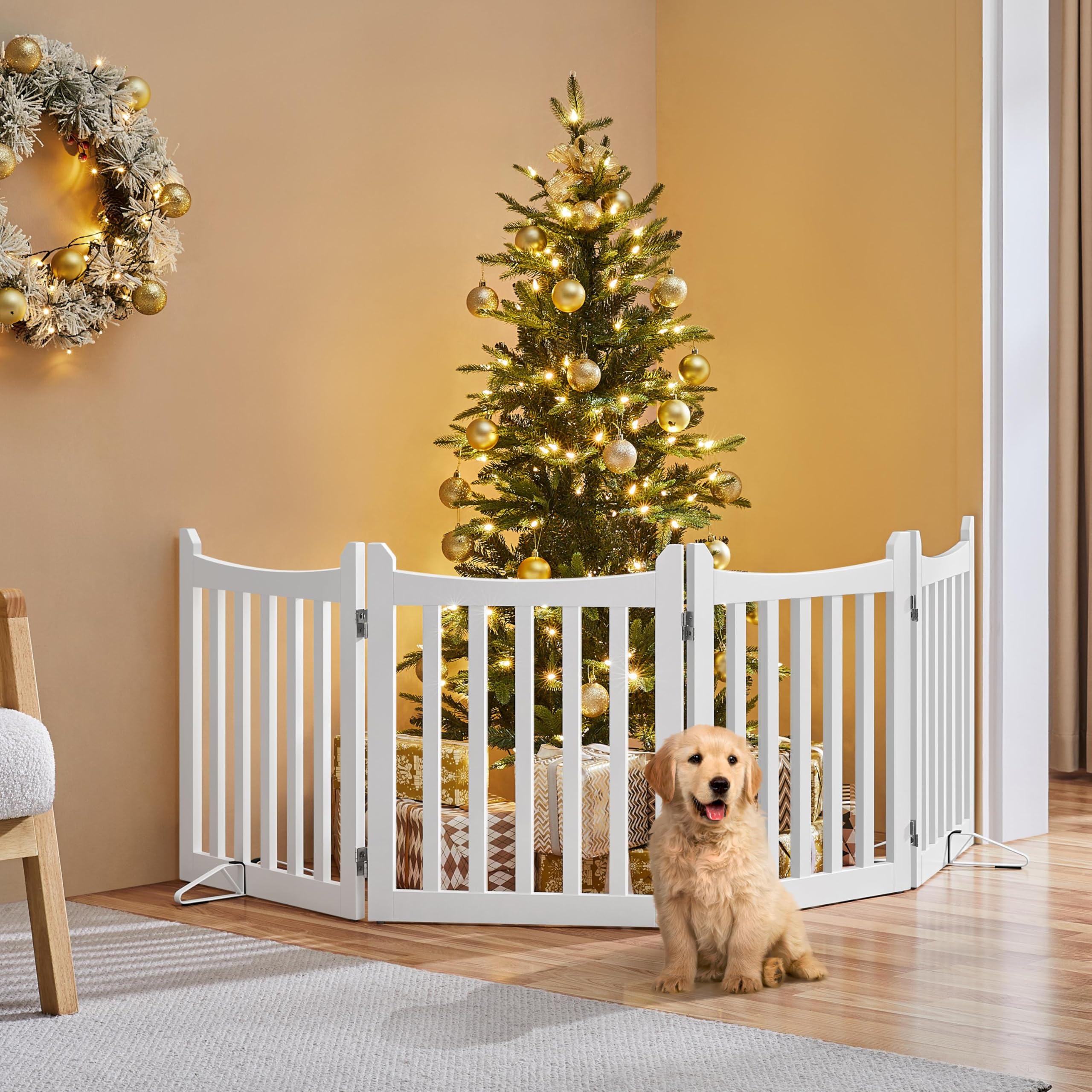 Hondenhek Opvouwbaar Yaheetech Afsluitrooster Voor Honden – 3 Panelen, 90,5 X 151,5 Cm | Opvouwbaar Hek Voor Trap, Keuken Of Open Haard | Wit MDF MDF Hondenbarrière Met Poten