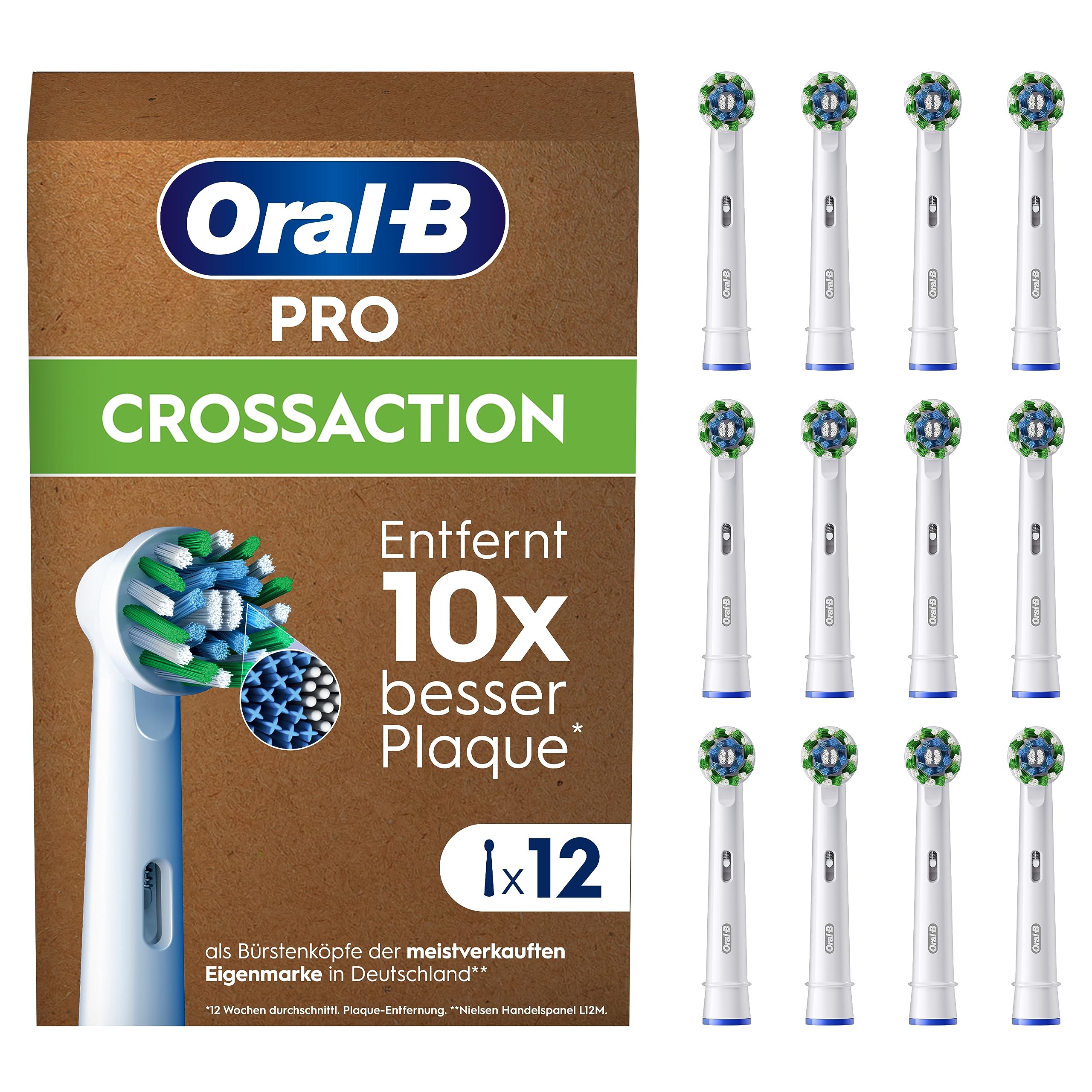 Oral-B Pro CrossAction Aufsteckbürsten — ORIGINAL Zahnbürstenaufsatz für Elektrische Oral-B Pro Zahnbürste — Ersatzbürsten für überlegene Zahnreinigung — Weiß, 12 Stück