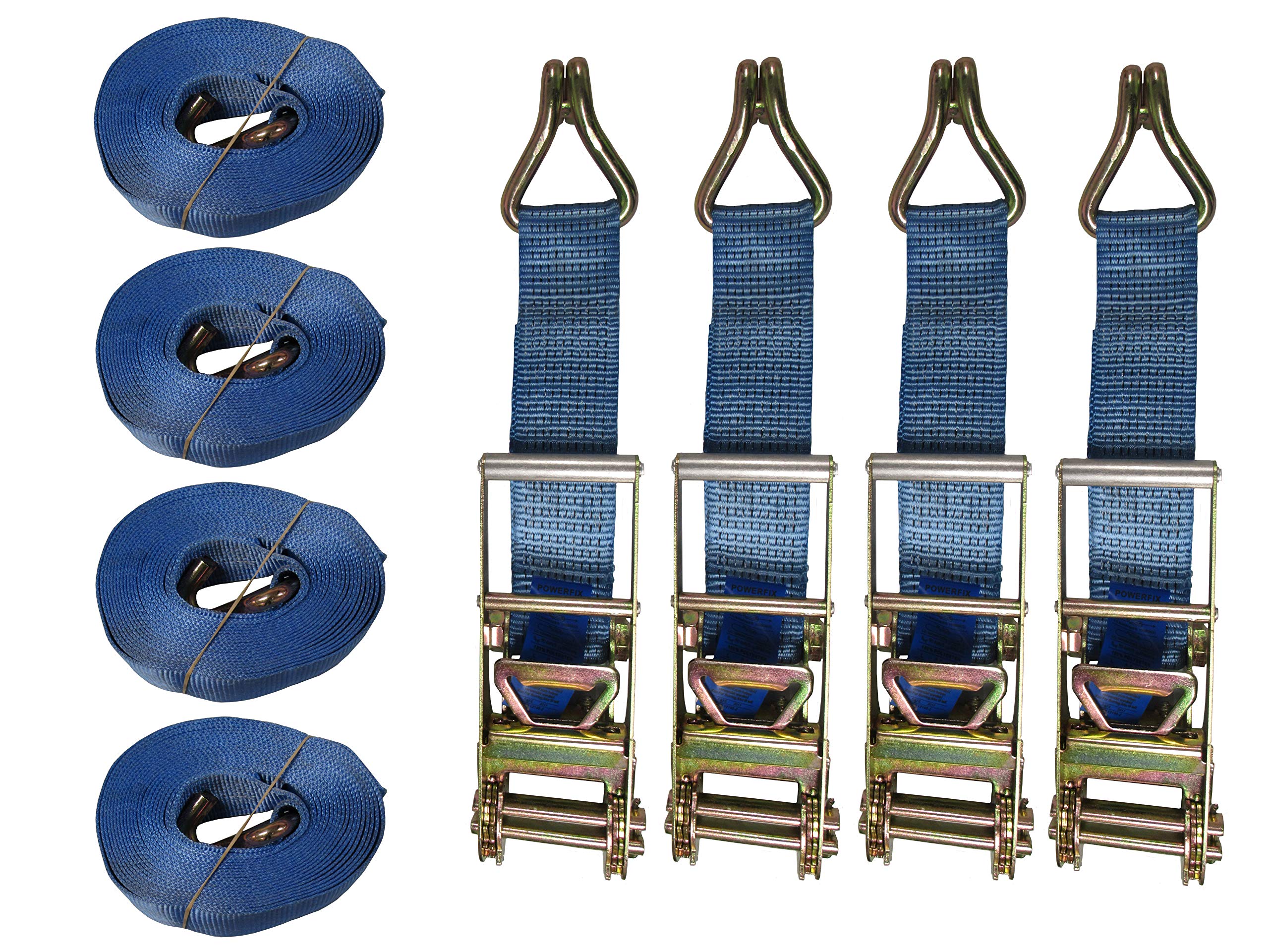 Ratchet Straps 75MM 10T 15M X4 (Tie Down Heavy Duty Cargo Claw Hook Recovery Lashing)