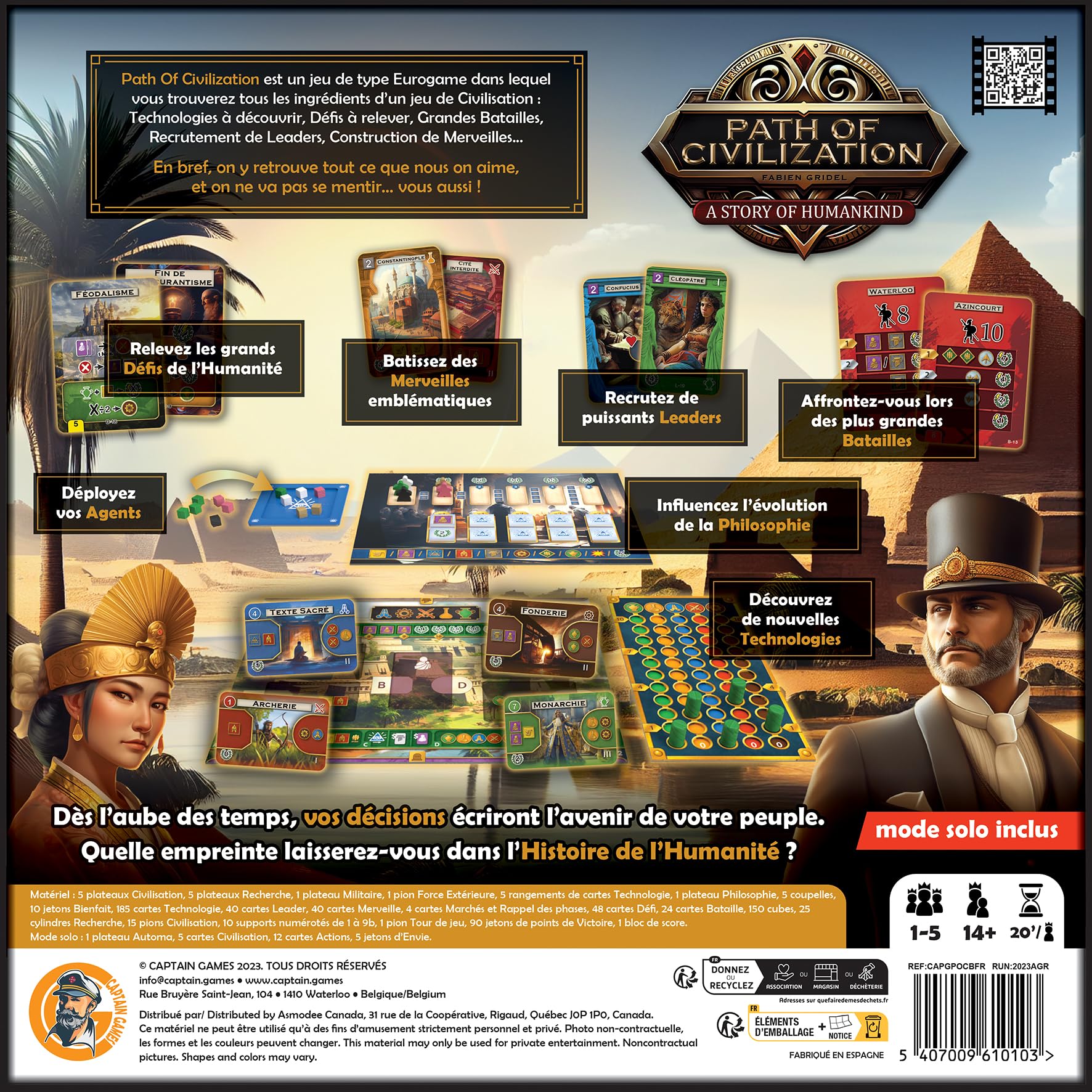 Asmodee Captain Games Path of Civilization – Gesellschaftsspiele – Brettspiele – Entwicklungsspiele – ab 14 Jahren – 1 bis 5 Spieler – französische Version