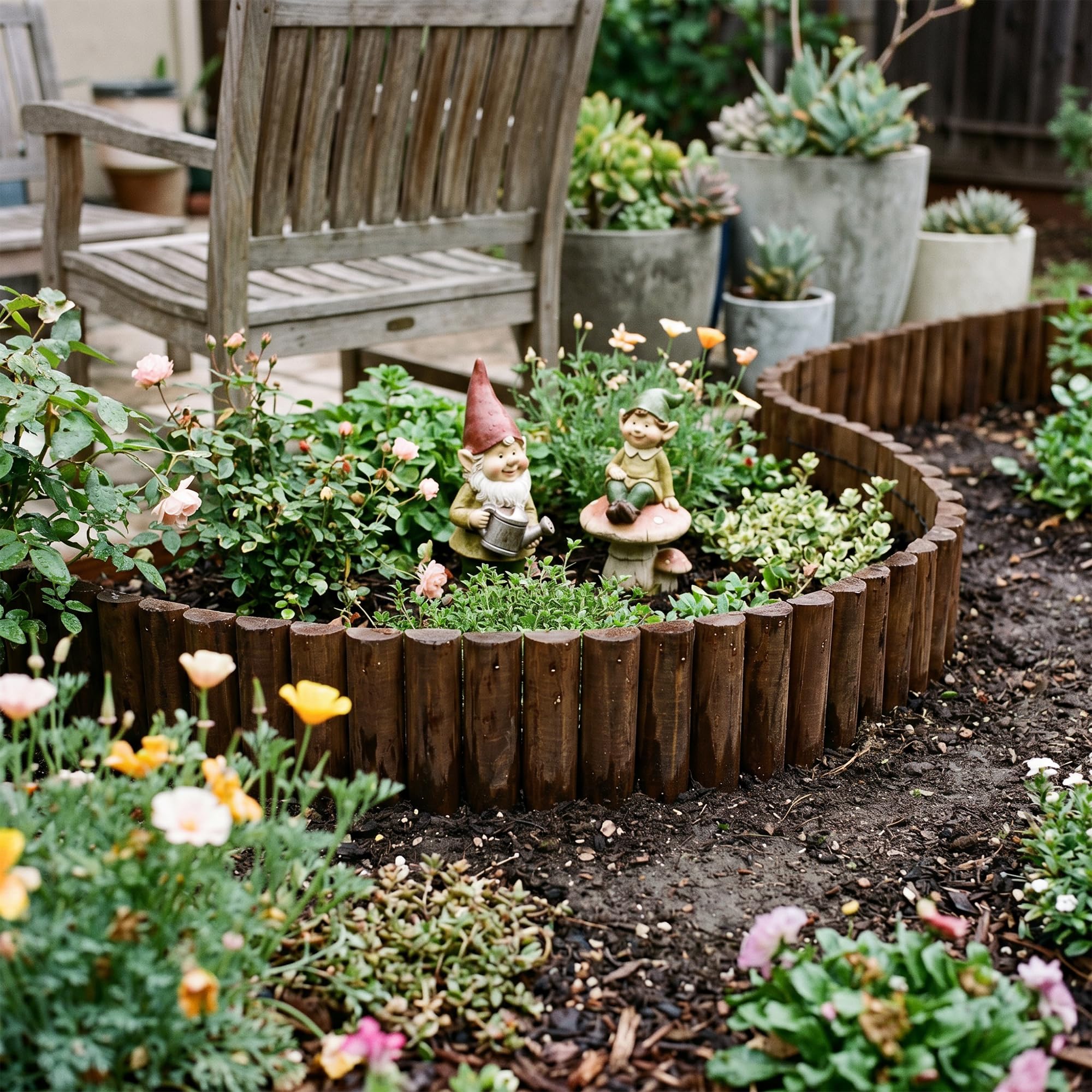 Razenkante Holz Natur Holzzaun,Garten Rasenkante Holzkanten Flexibler Rollborder Rasenkante,Langlebiger Wooden Beeteinfassung Gartenzaun Umzäunung 20x120cm, Dunkelbraun